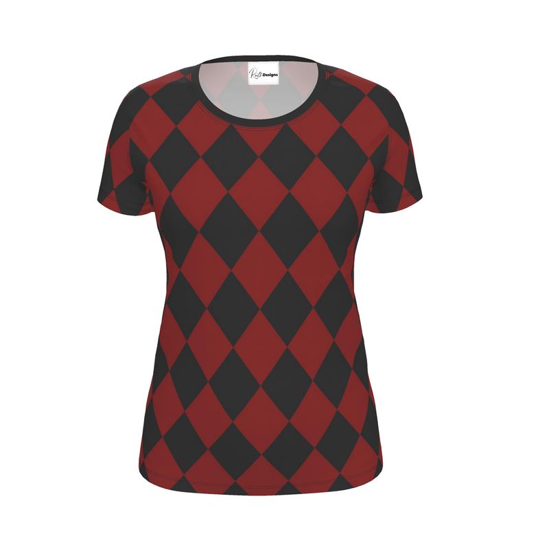 Red and Black Harlequin Womens T Shirt