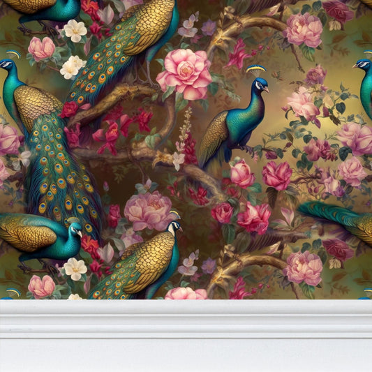 Gilded Peacock Romance Wallpaper: A Touch of Elegance for Your Home