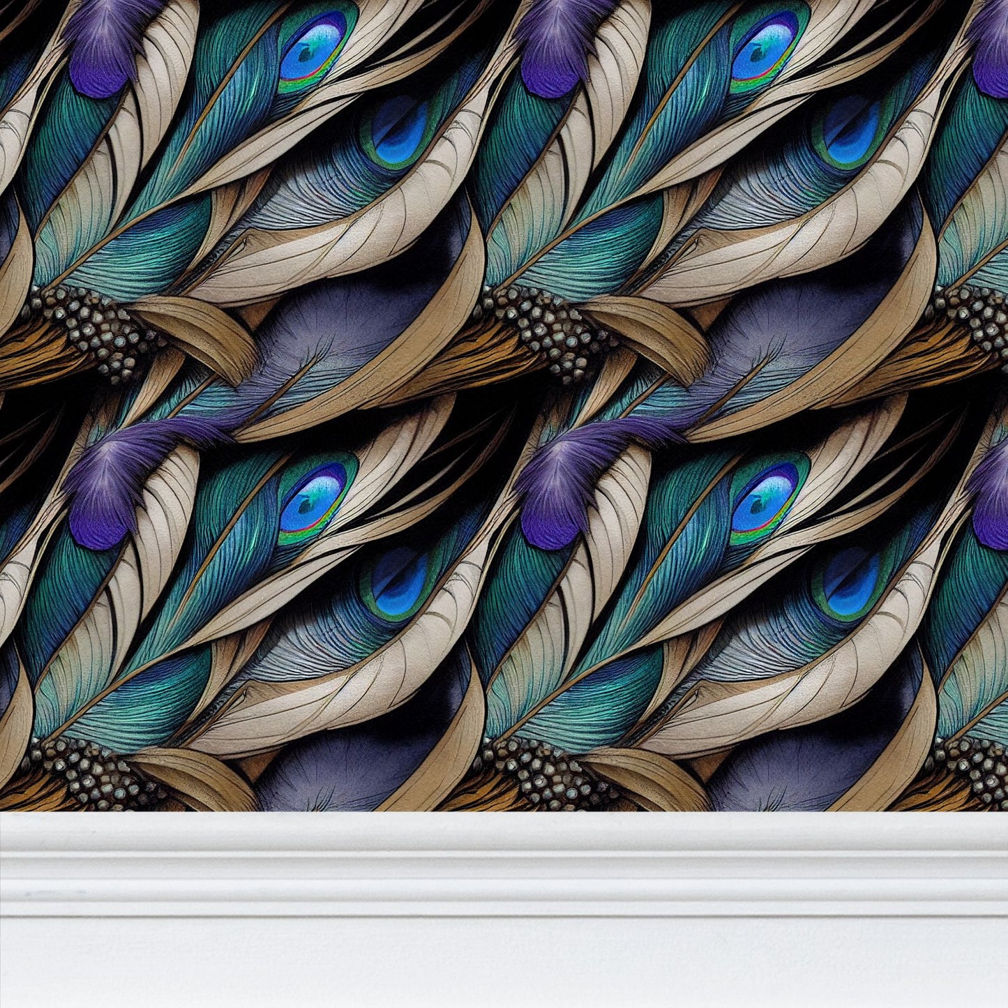 Peacock Feathers Repeat Pattern Wallpaper