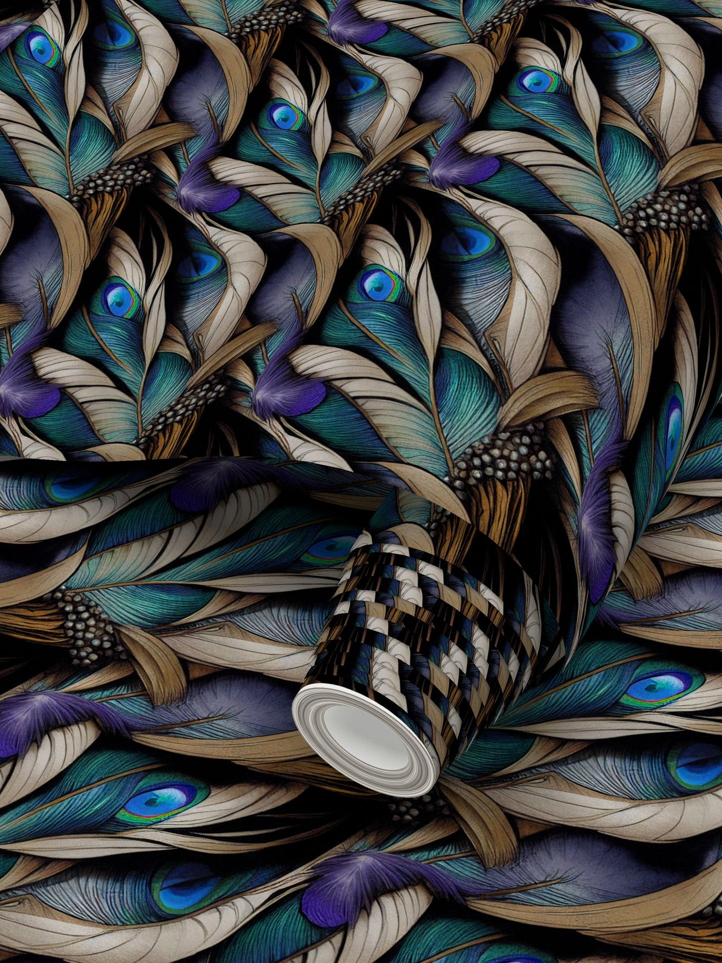 Peacock Feathers Repeat Pattern Wallpaper