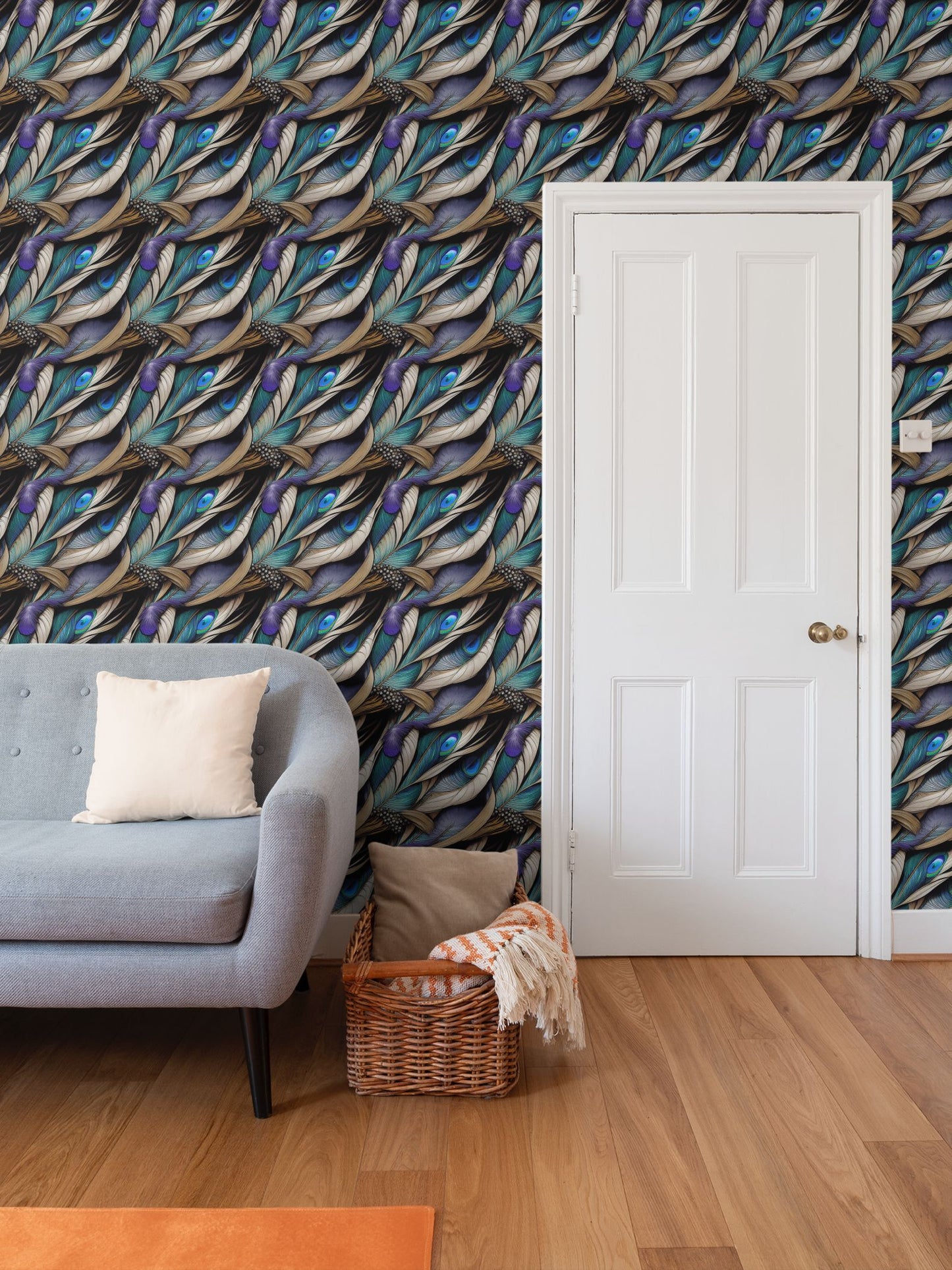 Peacock Feathers Repeat Pattern Wallpaper