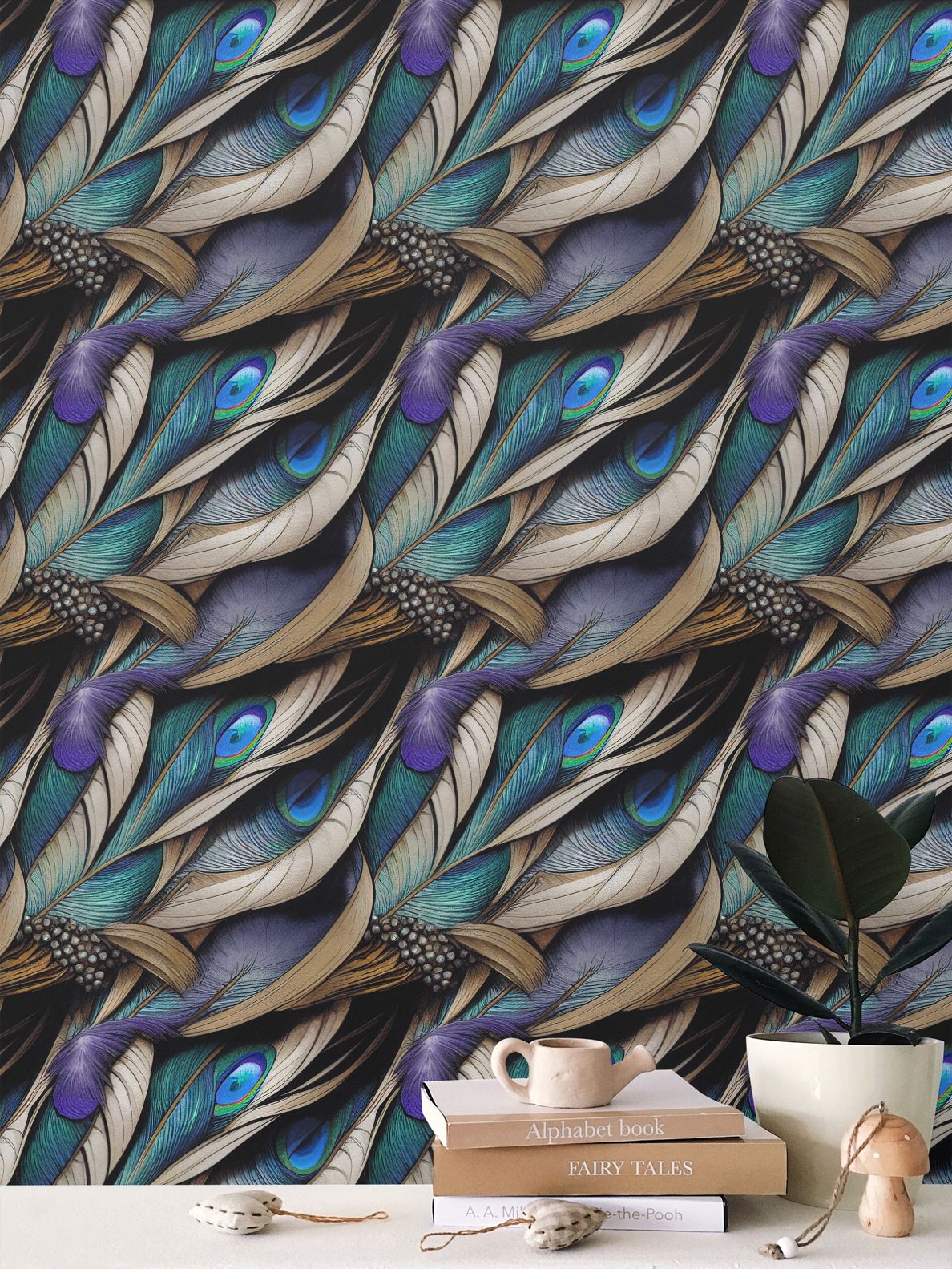 Peacock Feathers Repeat Pattern Wallpaper