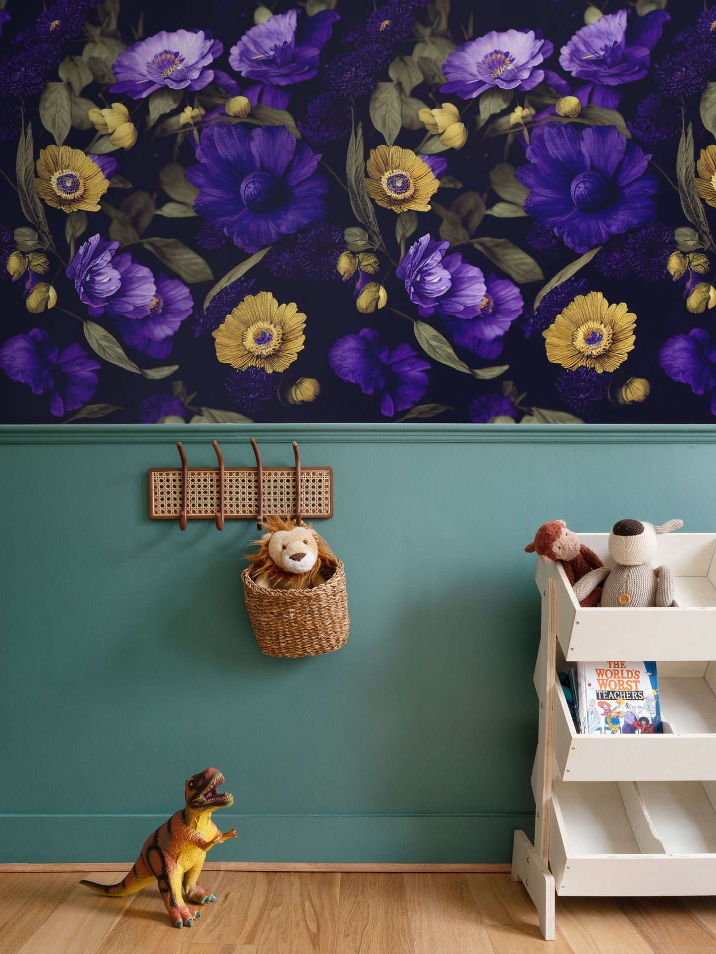 Night Garden Purple and Gold Blooms Repeat Pattern Wallpaper