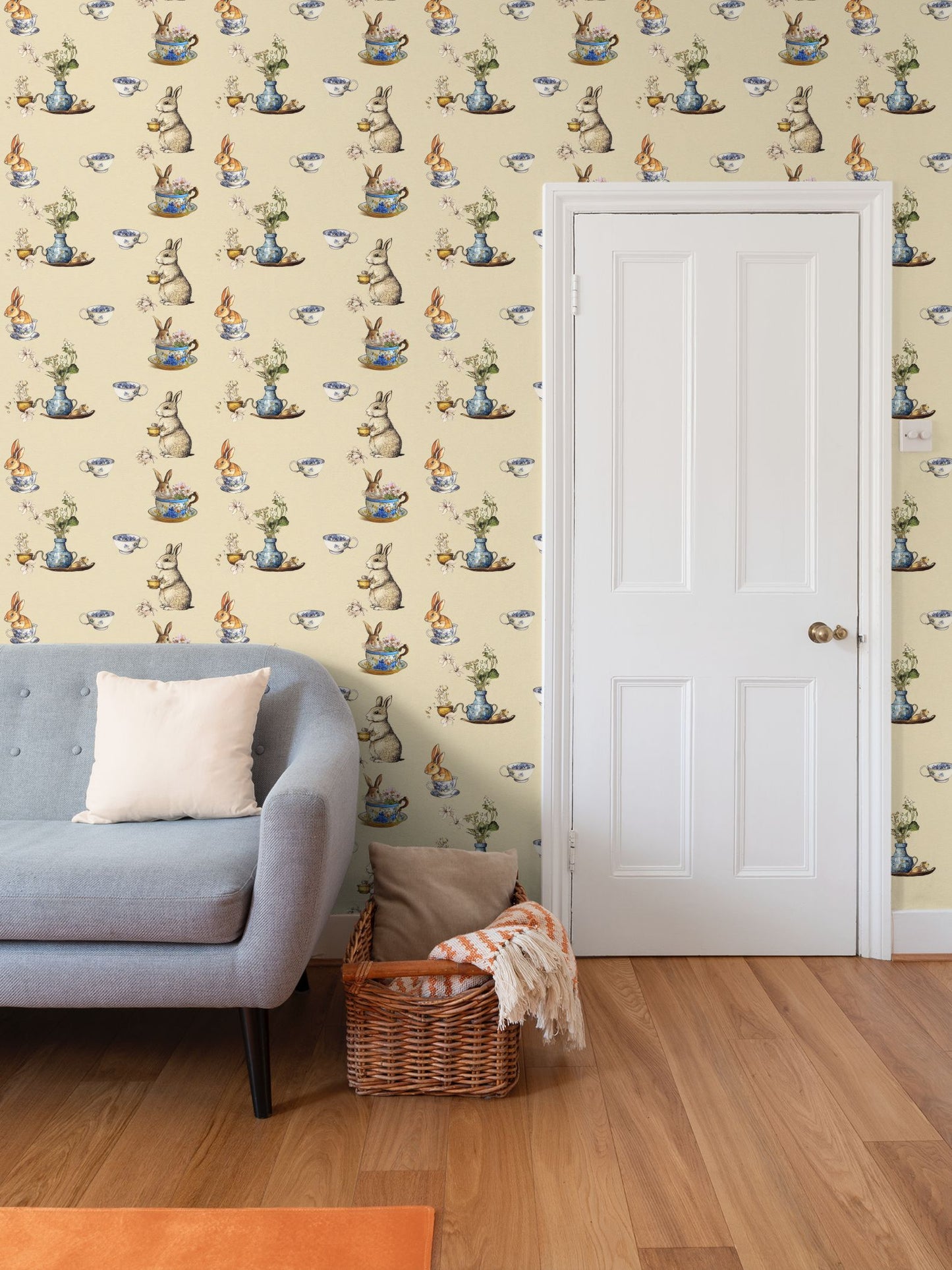 Bunnies and Teacups Repeat Pattern Wallpaper