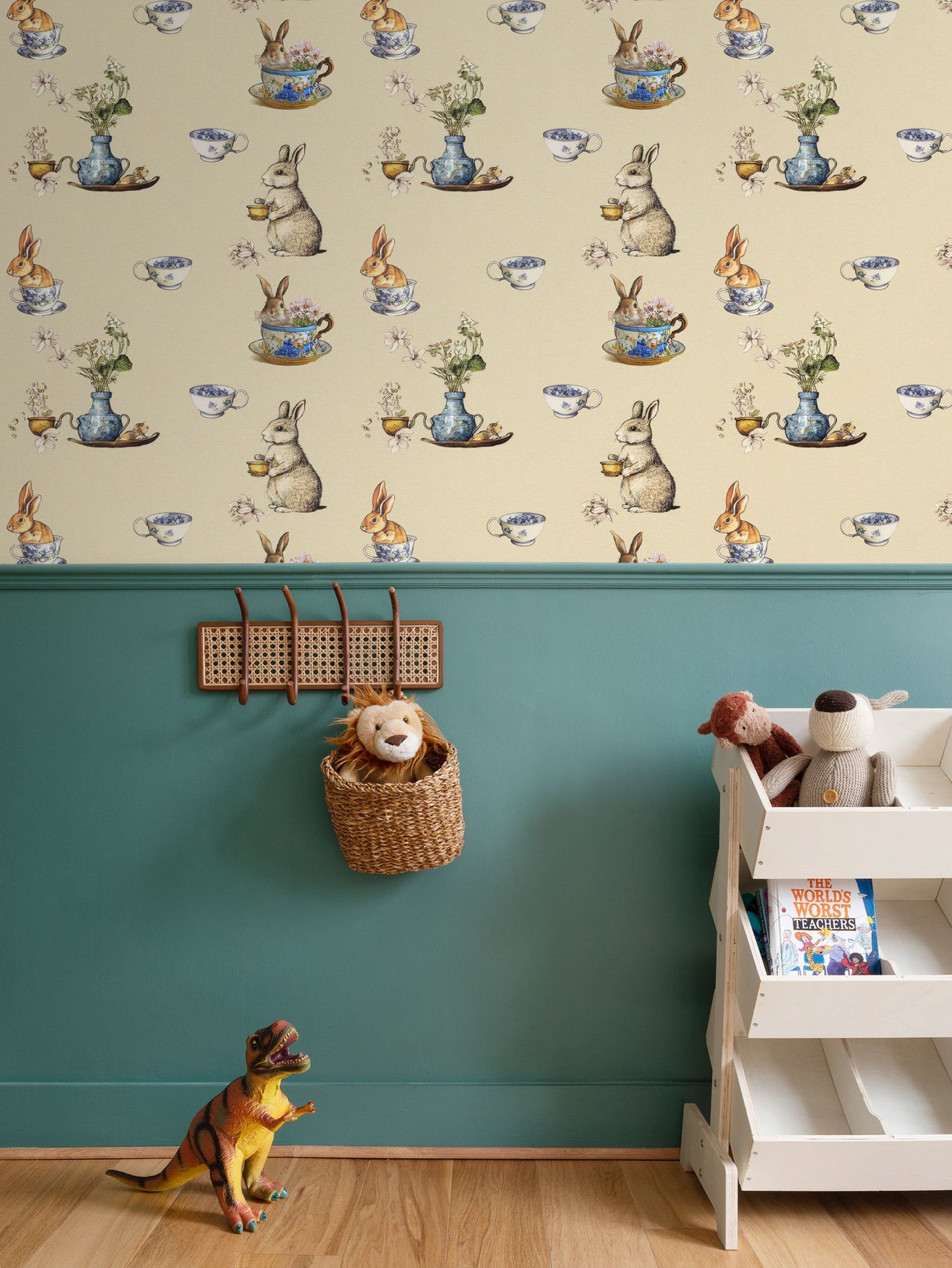 Bunnies and Teacups Repeat Pattern Wallpaper