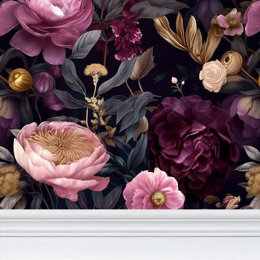Burgundy Bloom Repeat Pattern Wallpaper