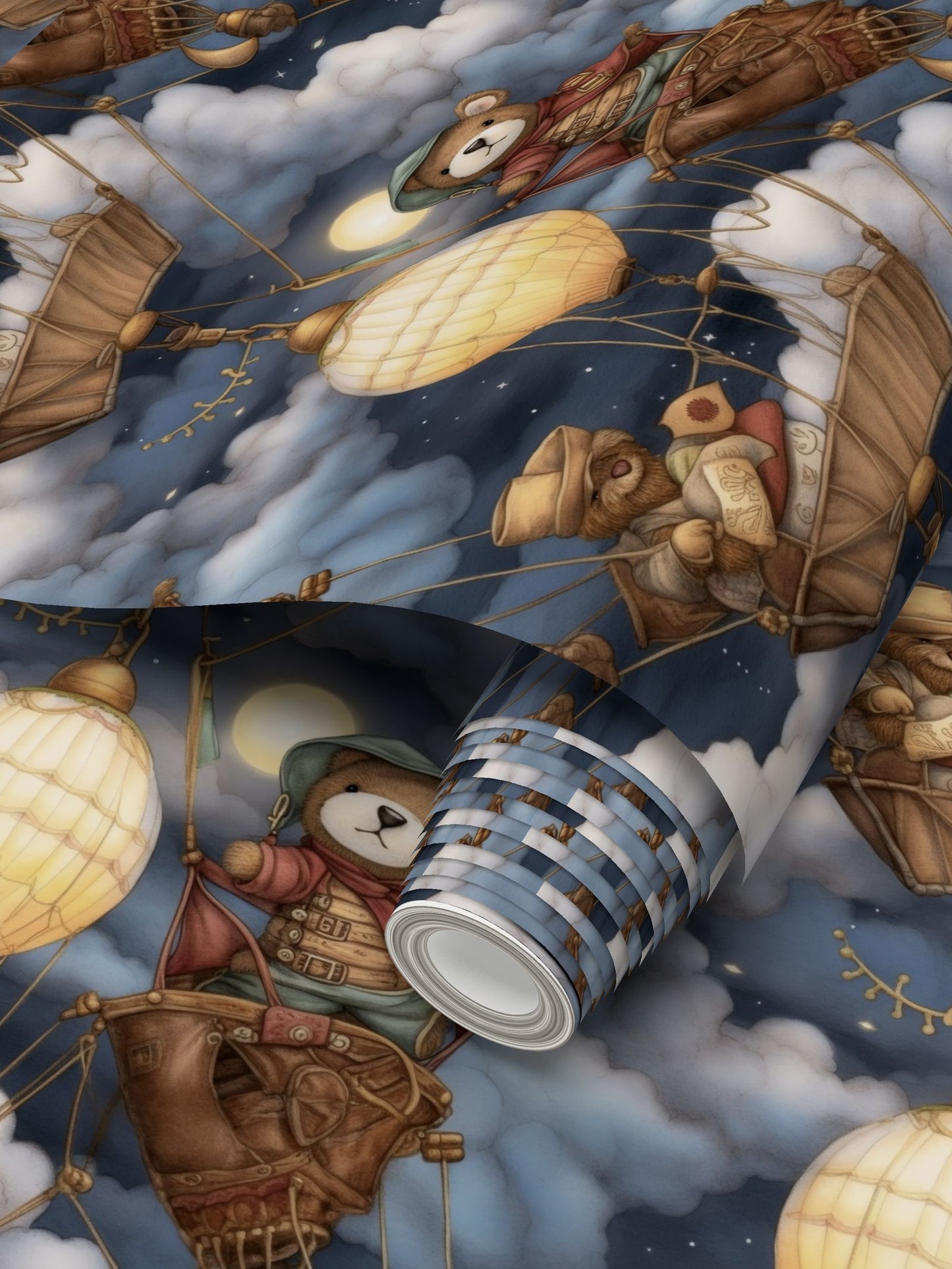 Pirate Teddies Skyward Bound Repeat Pattern Wallpaper