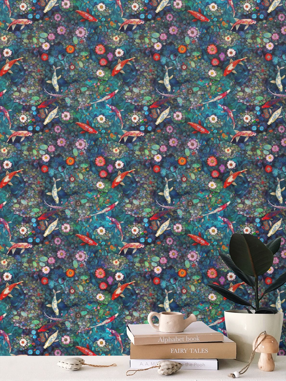 Koi Garden Oasis Repeat Pattern Wallpaper