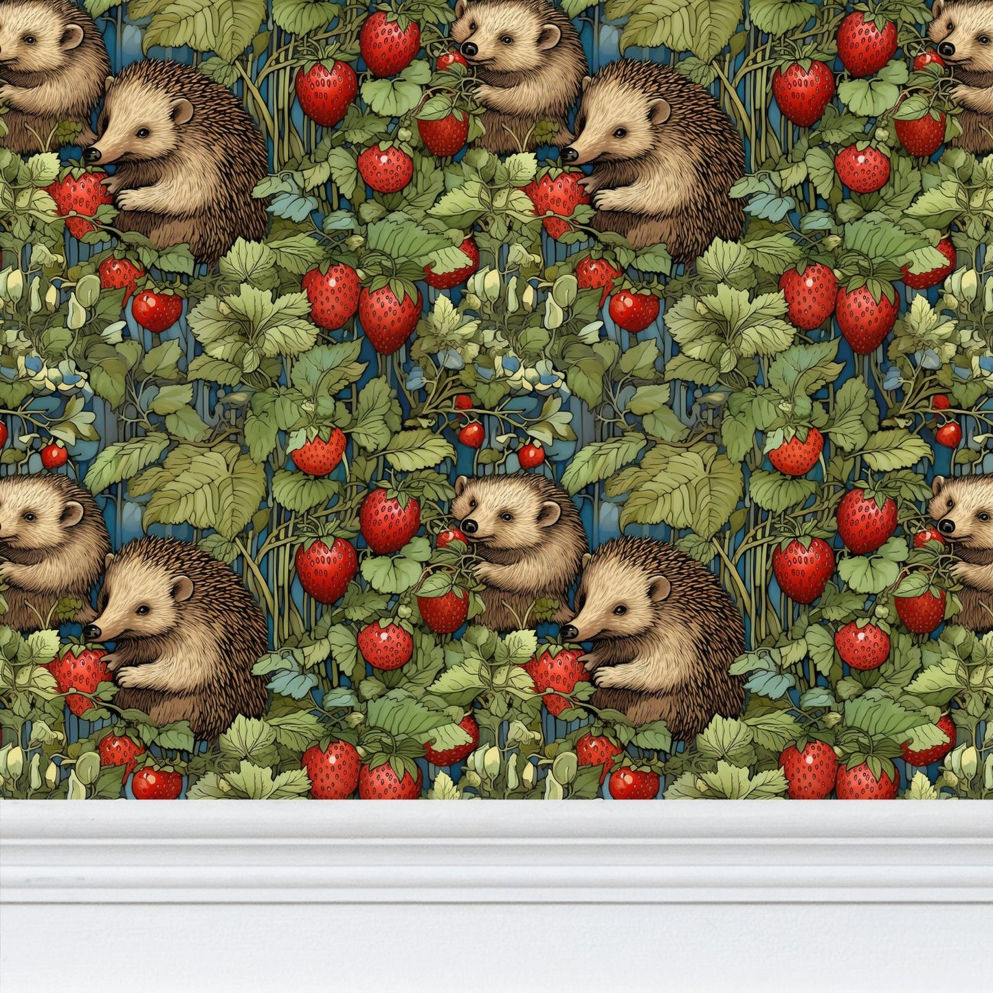 Berry Patch Hedgehogs Repeat Pattern Wallpaper