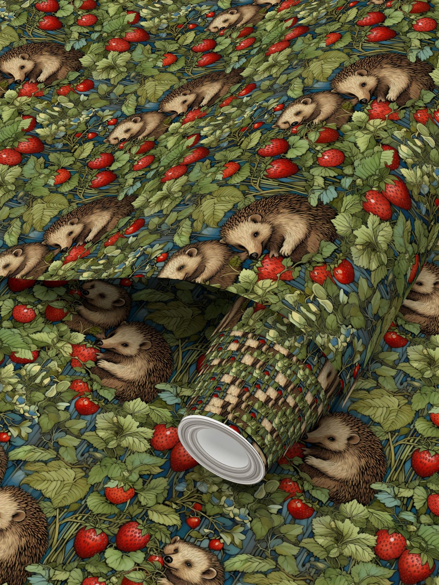 Berry Patch Hedgehogs Repeat Pattern Wallpaper