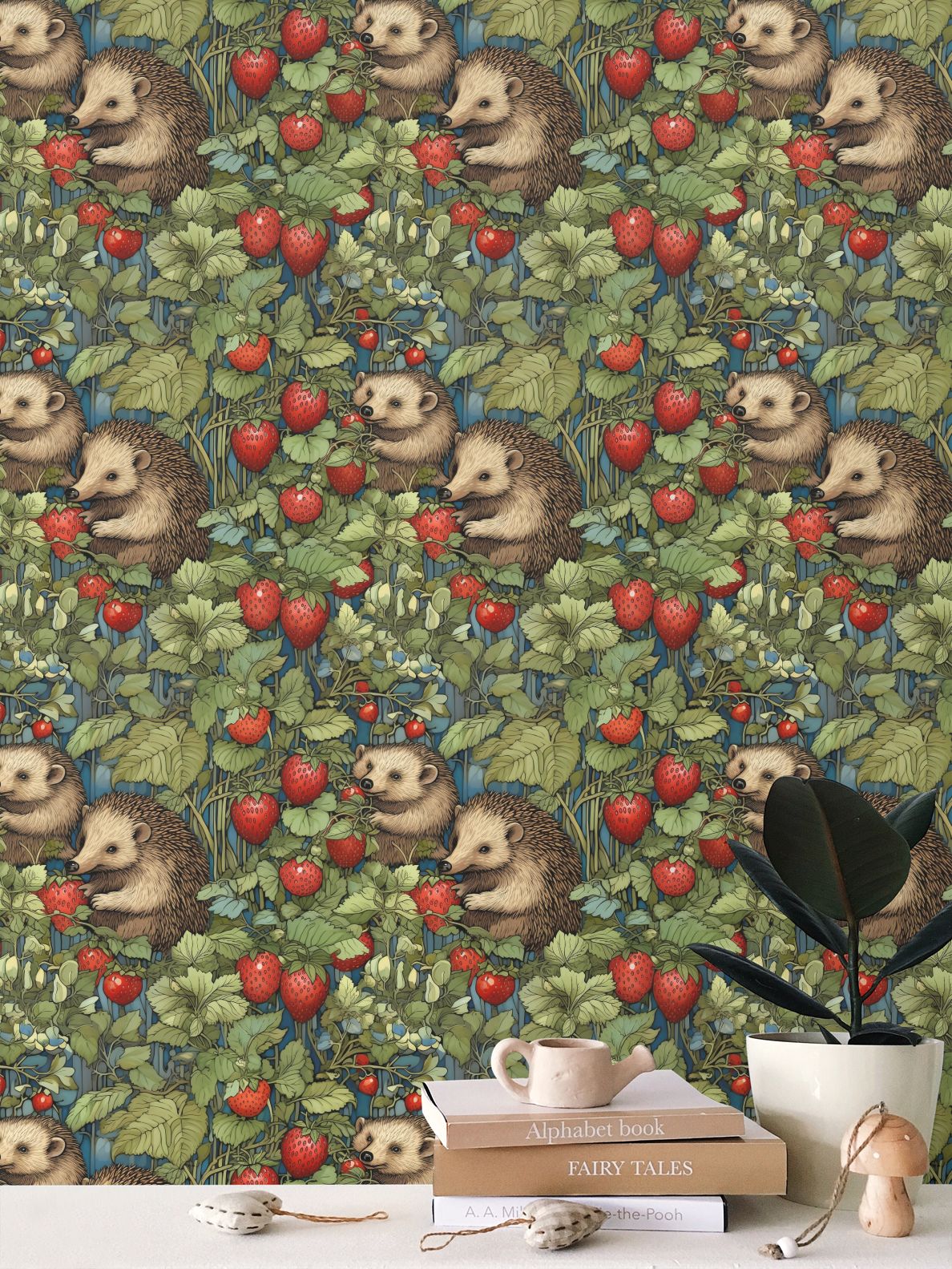 Berry Patch Hedgehogs Repeat Pattern Wallpaper