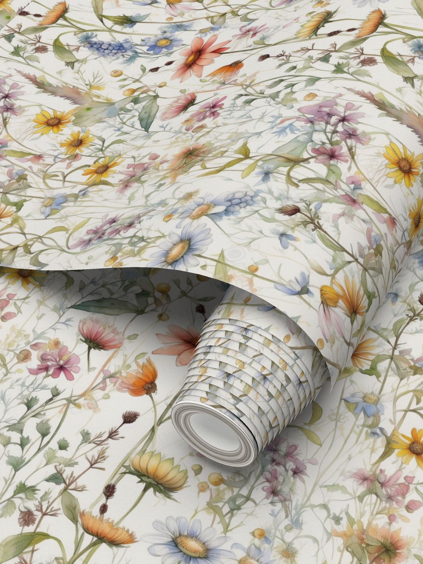 Whispering Meadow Blossom Repeat Pattern Wallpaper