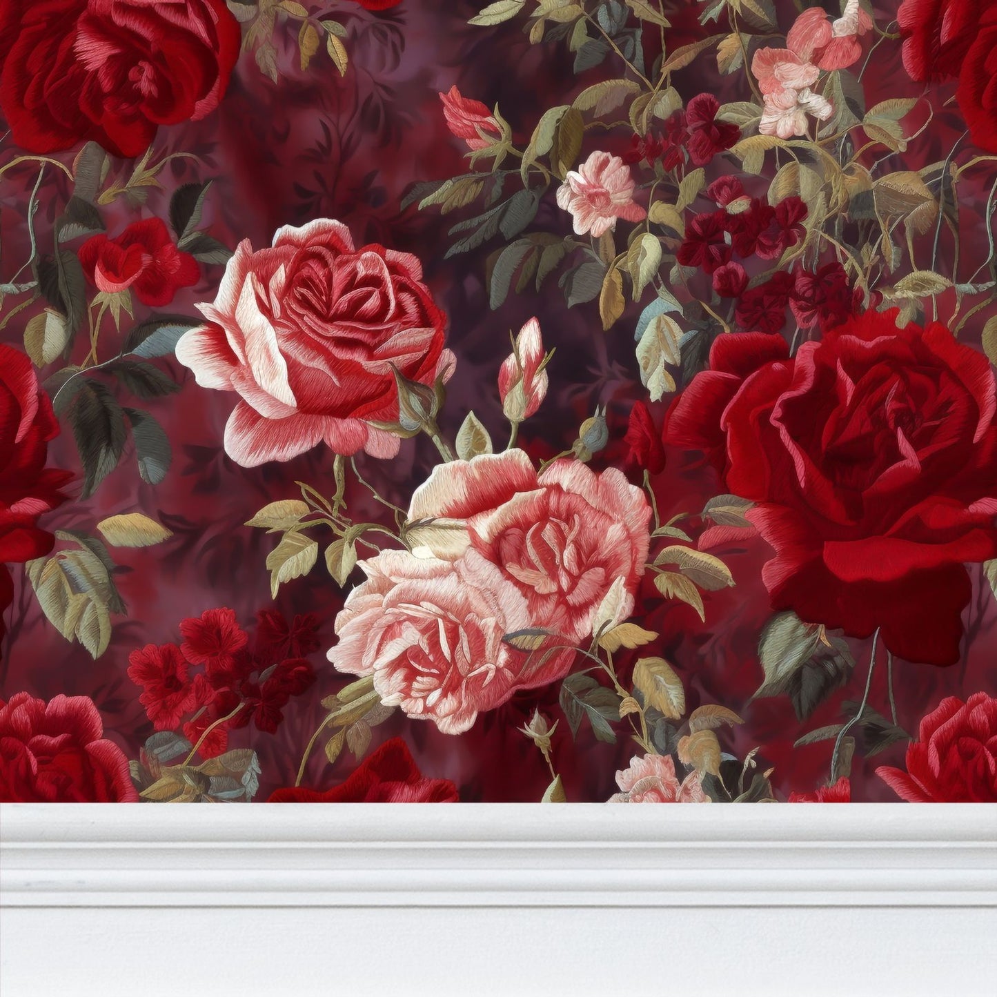 Red Rose Medley Repeat Pattern Wallpaper