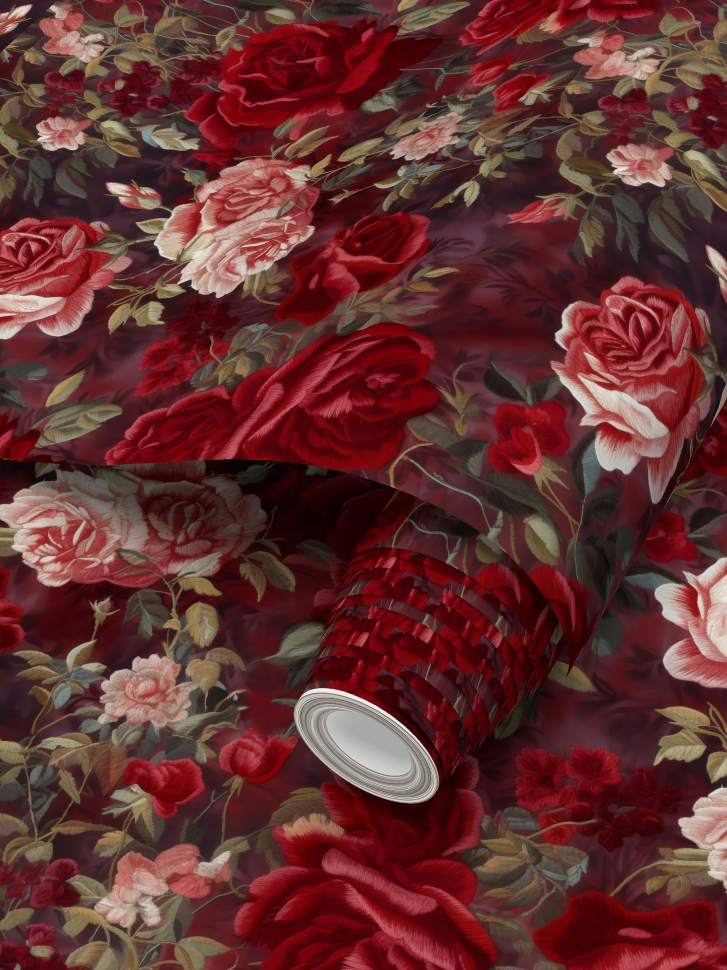 Red Rose Medley Repeat Pattern Wallpaper