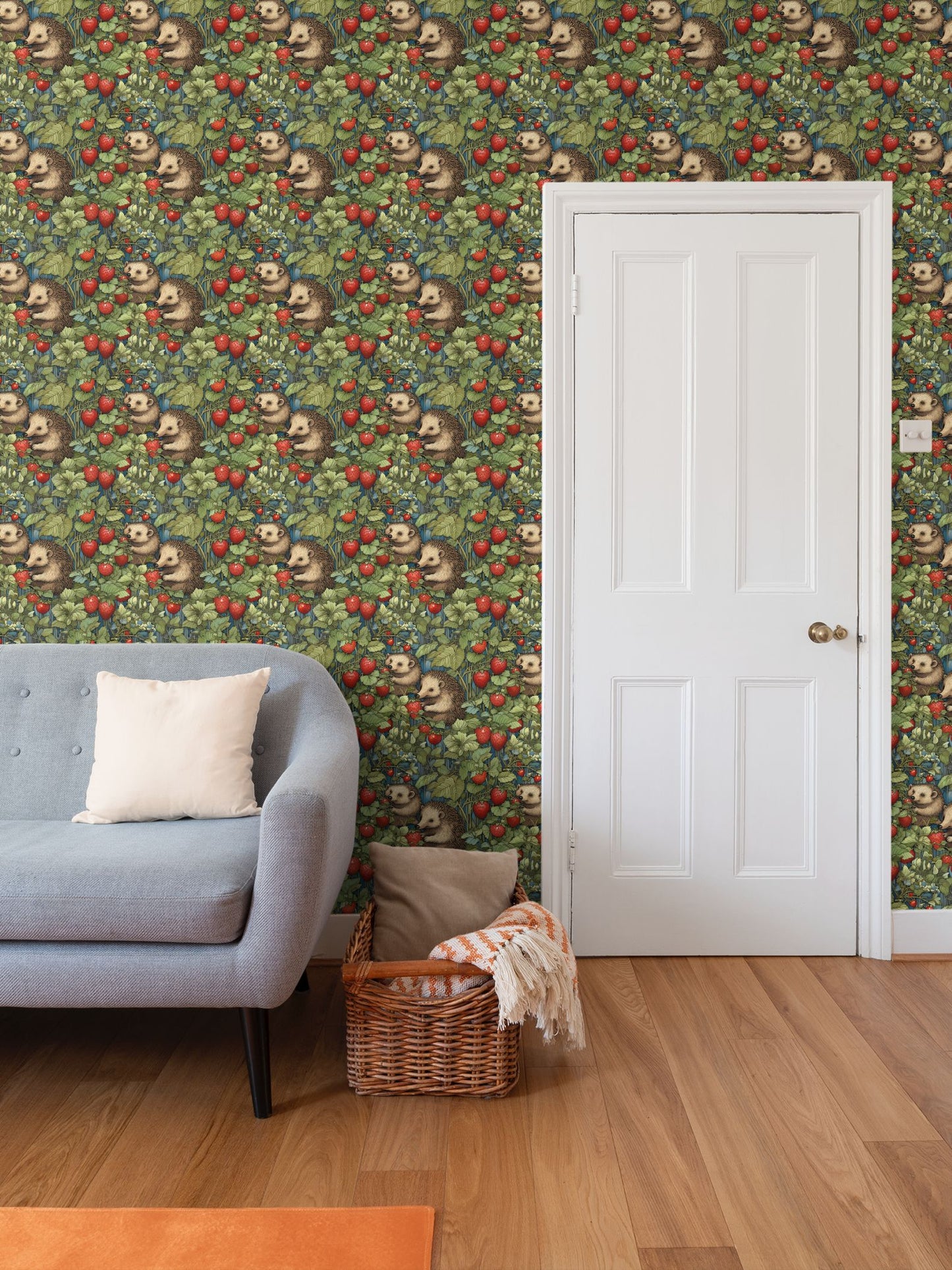 Berry Patch Hedgehogs Repeat Pattern Wallpaper