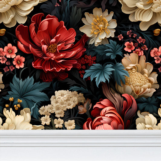 Blooming Crysanthemums Repeat Pattern Wallpaper