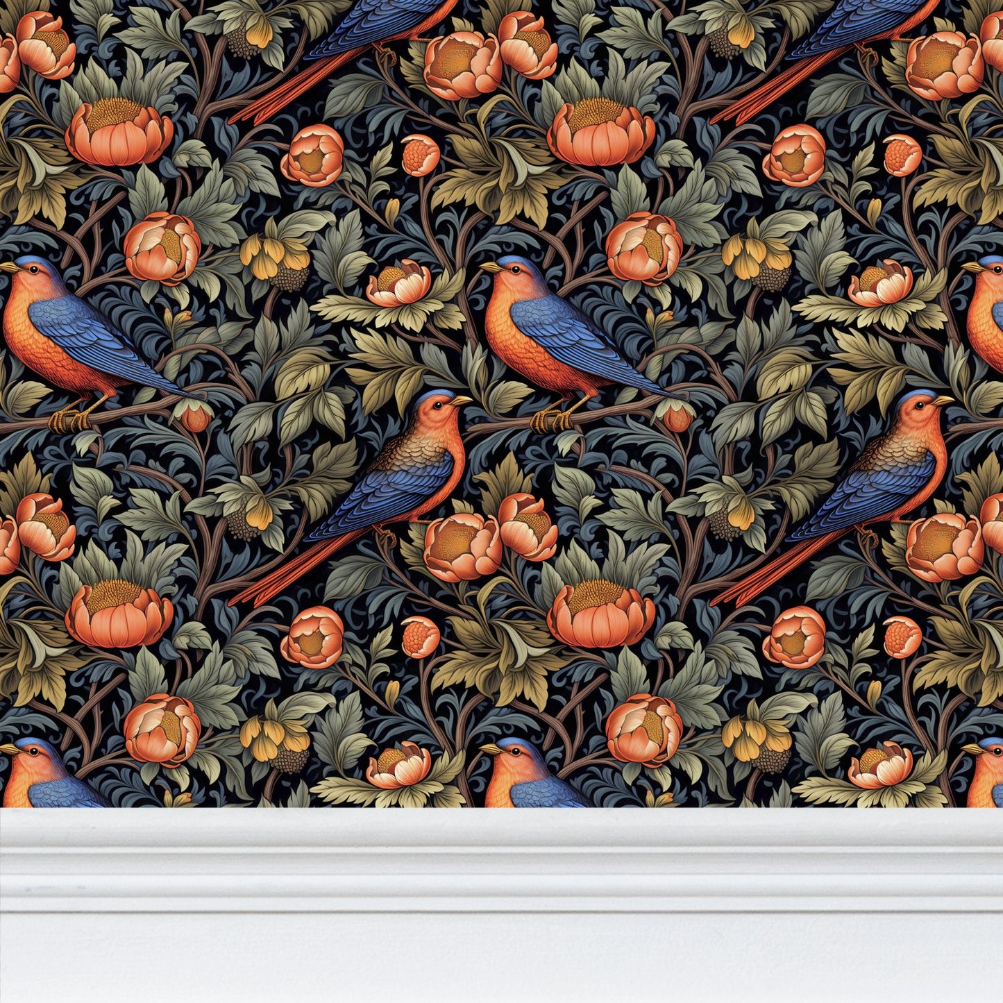 Bluebird Orchard Repeat Pattern Wallpaper