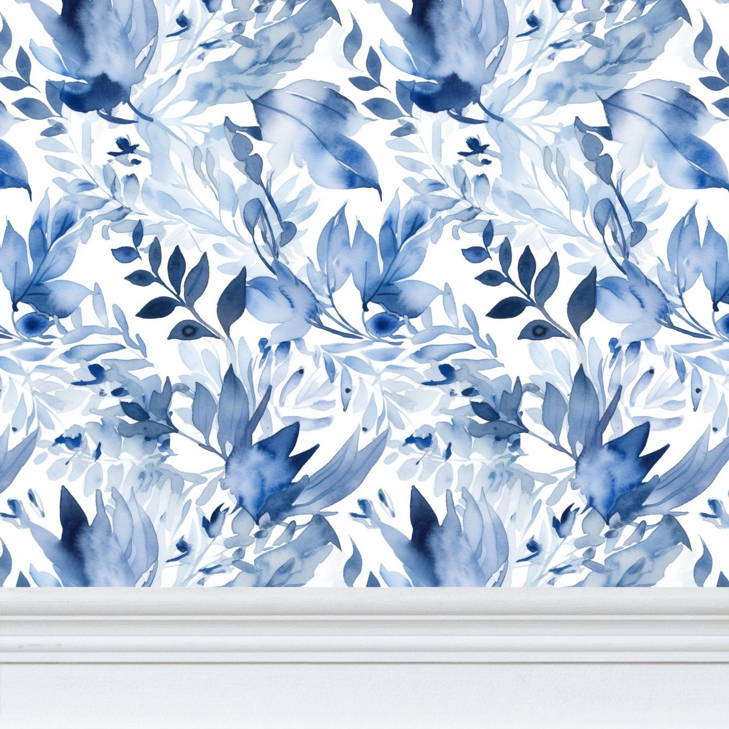 China Blue Foliage Repeat Pattern Wallpaper