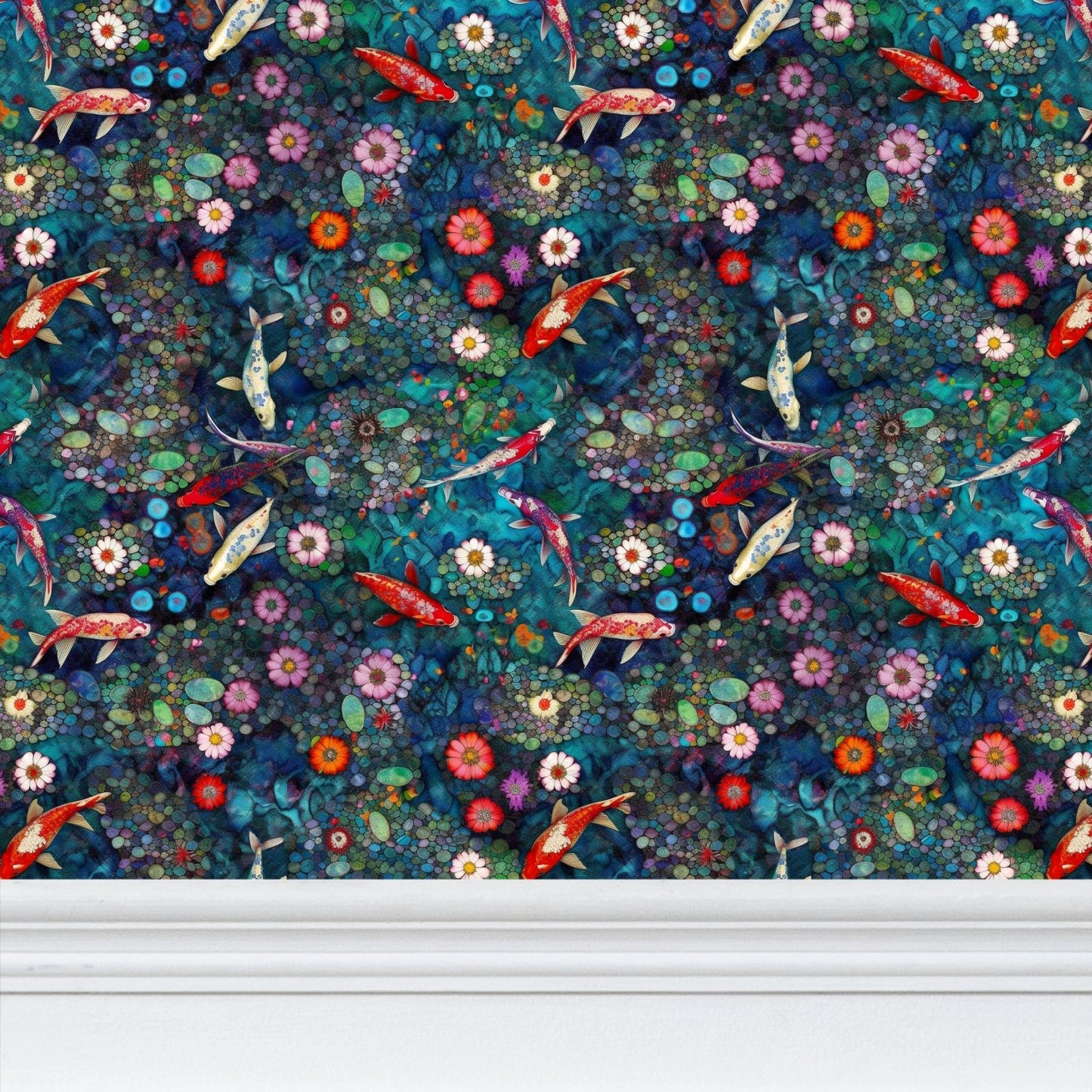 Koi Garden Oasis Repeat Pattern Wallpaper