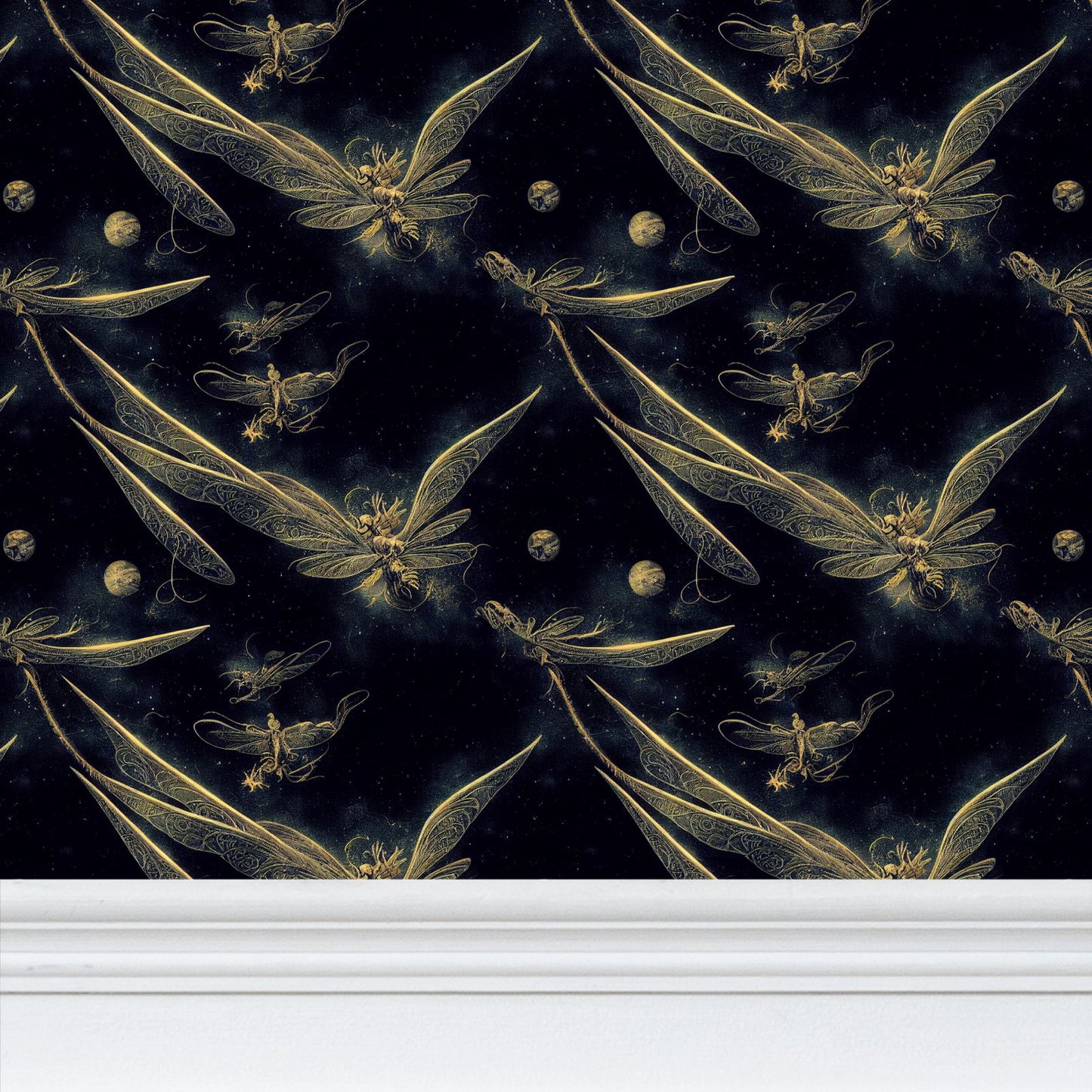 Midnight Dragonflies Repeat Pattern Wallpaper