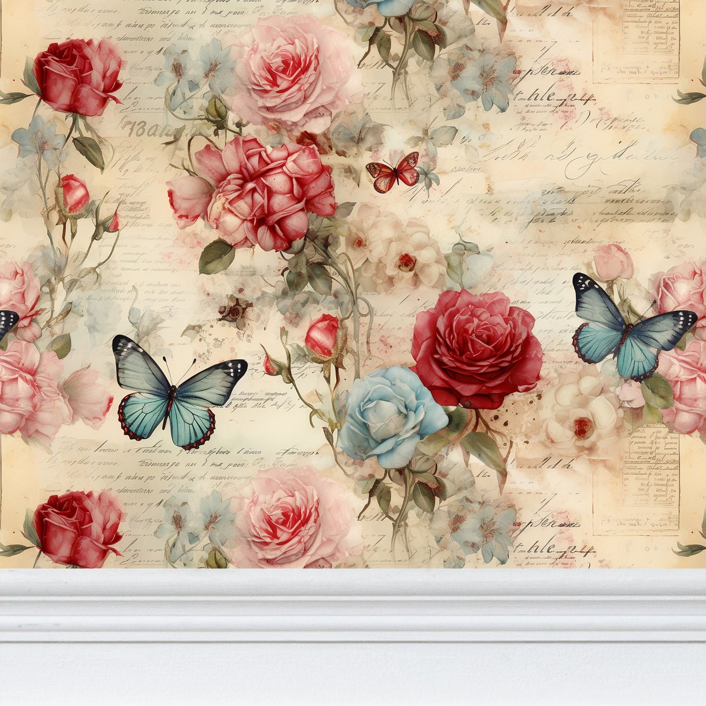 Butterfly Garden Decoupage Repeat Pattern Wallpaper