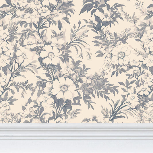 Serene Blue Blossoms Repeat Pattern Wallpaper