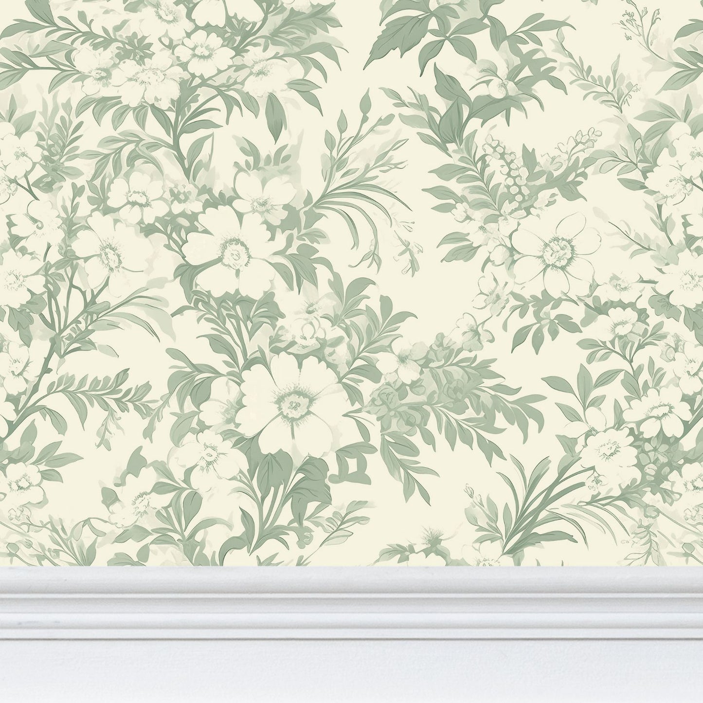 Serene Green Blossoms Repeat Pattern Wallpaper