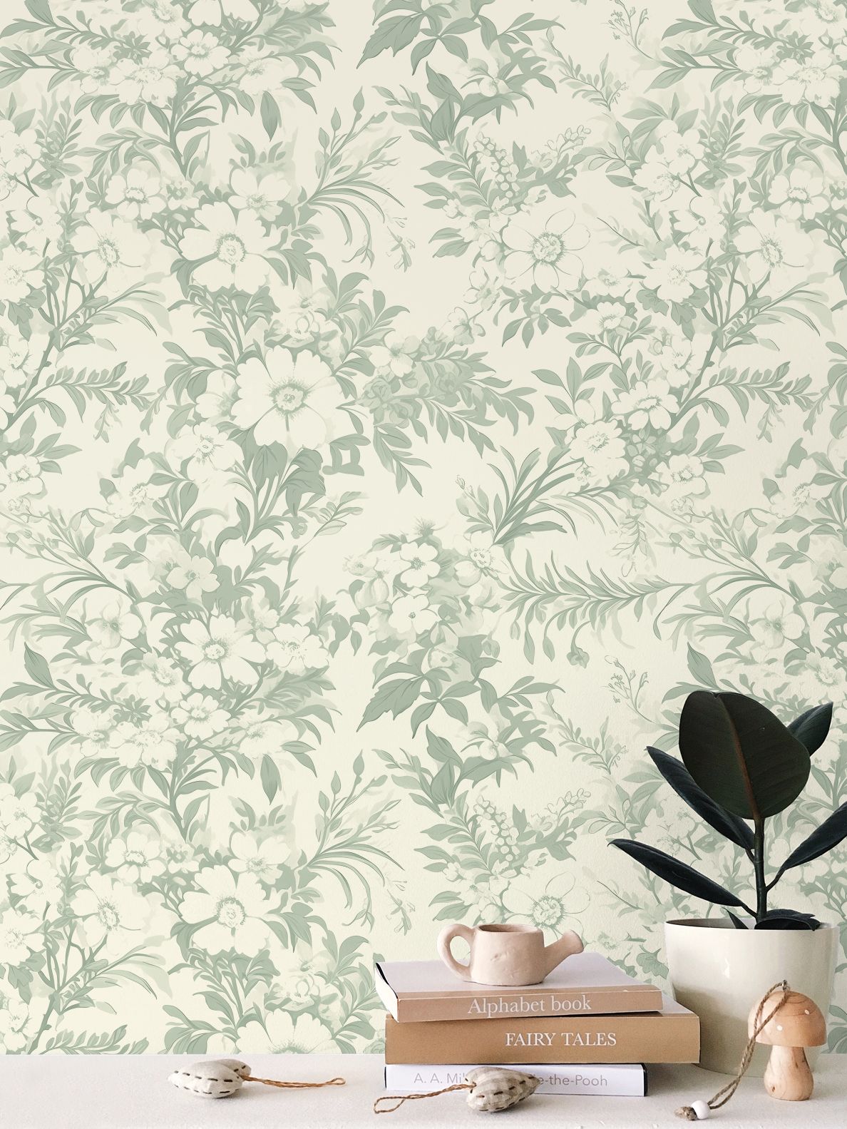 Serene Green Blossoms Repeat Pattern Wallpaper