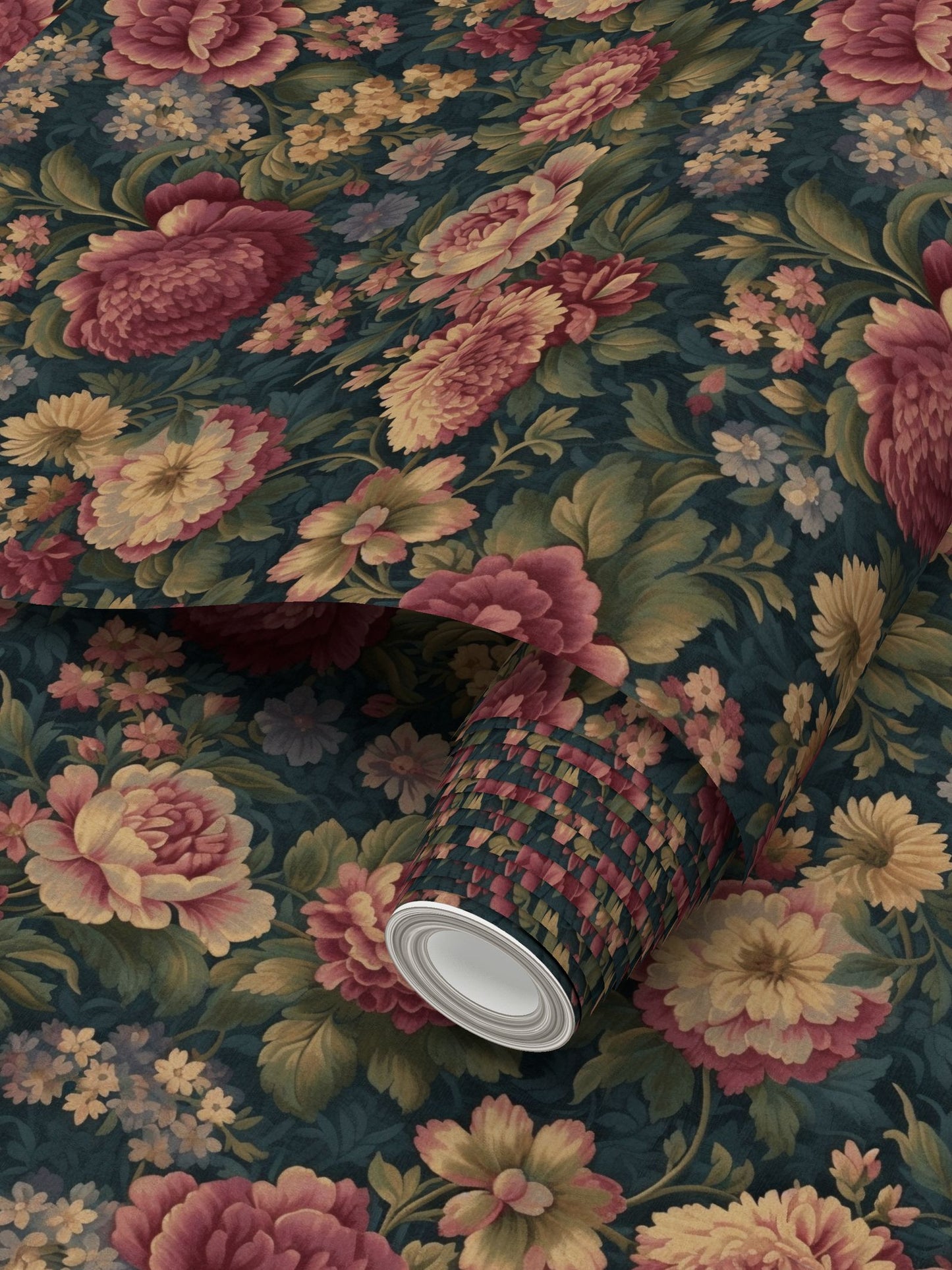 Carpet Bag Roses Repeat Pattern Wallpaper