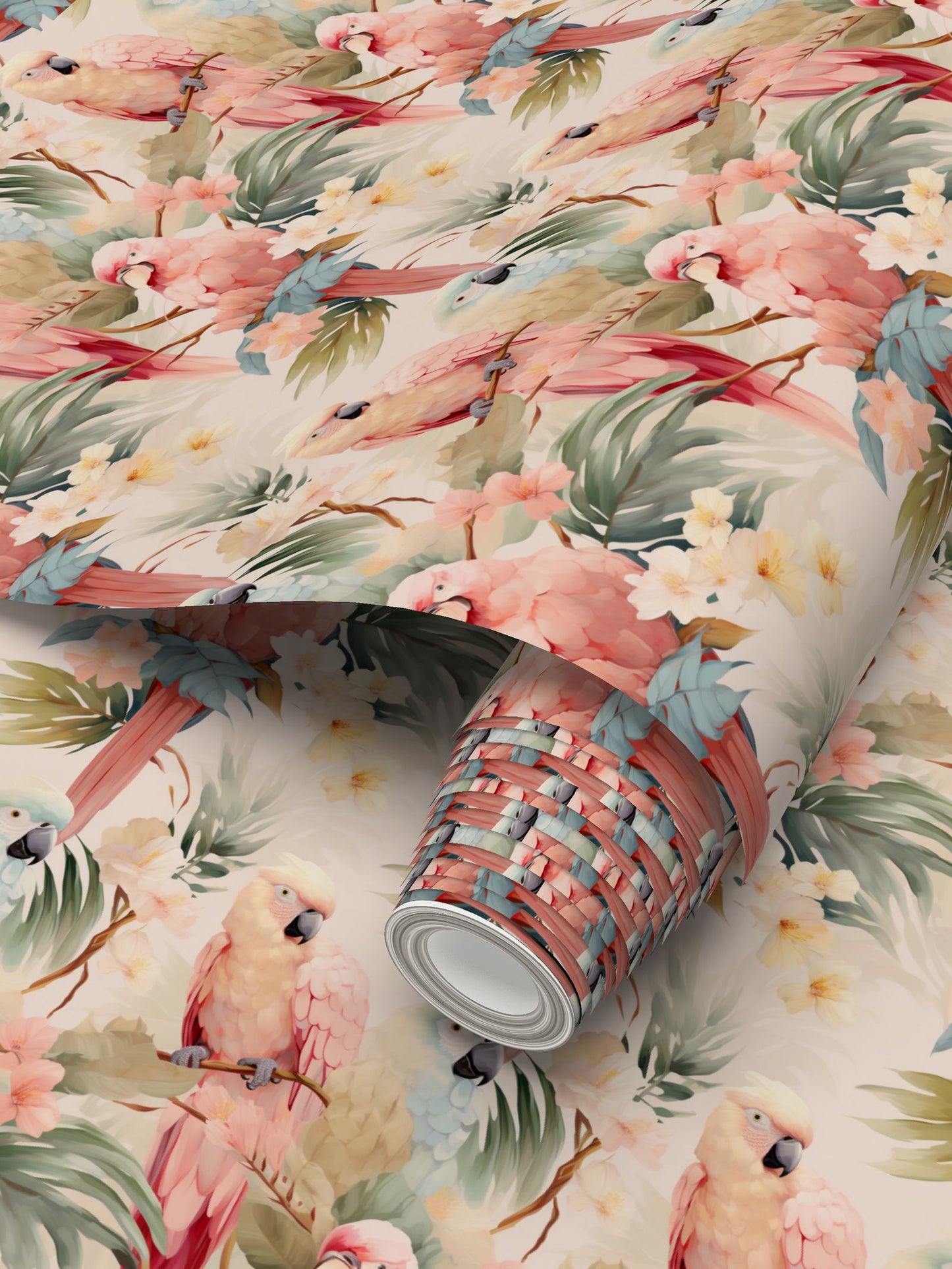 Pink Parrots Repeat Pattern Wallpaper