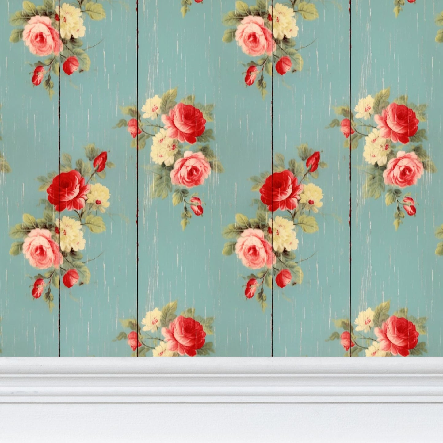 Vintage Rose Plank Repeat Pattern Wallpaper