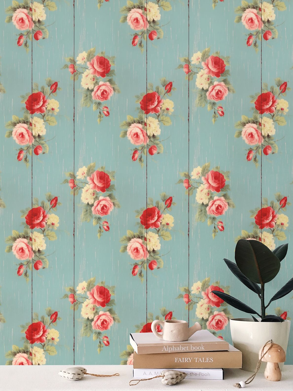 Vintage Rose Plank Repeat Pattern Wallpaper
