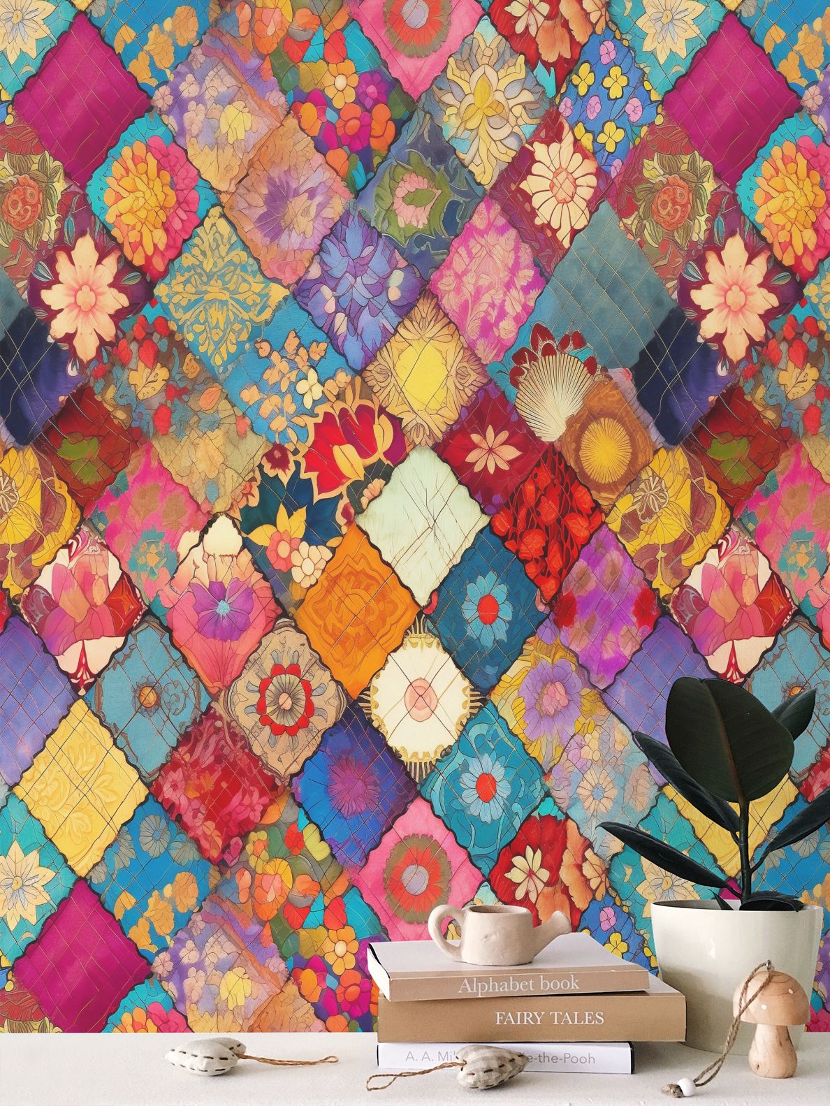 Boho Patchwork Print Repeat Pattern Wallpaper