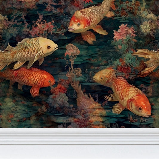 Koi Pond Impressionist Repeat Pattern Wallpaper