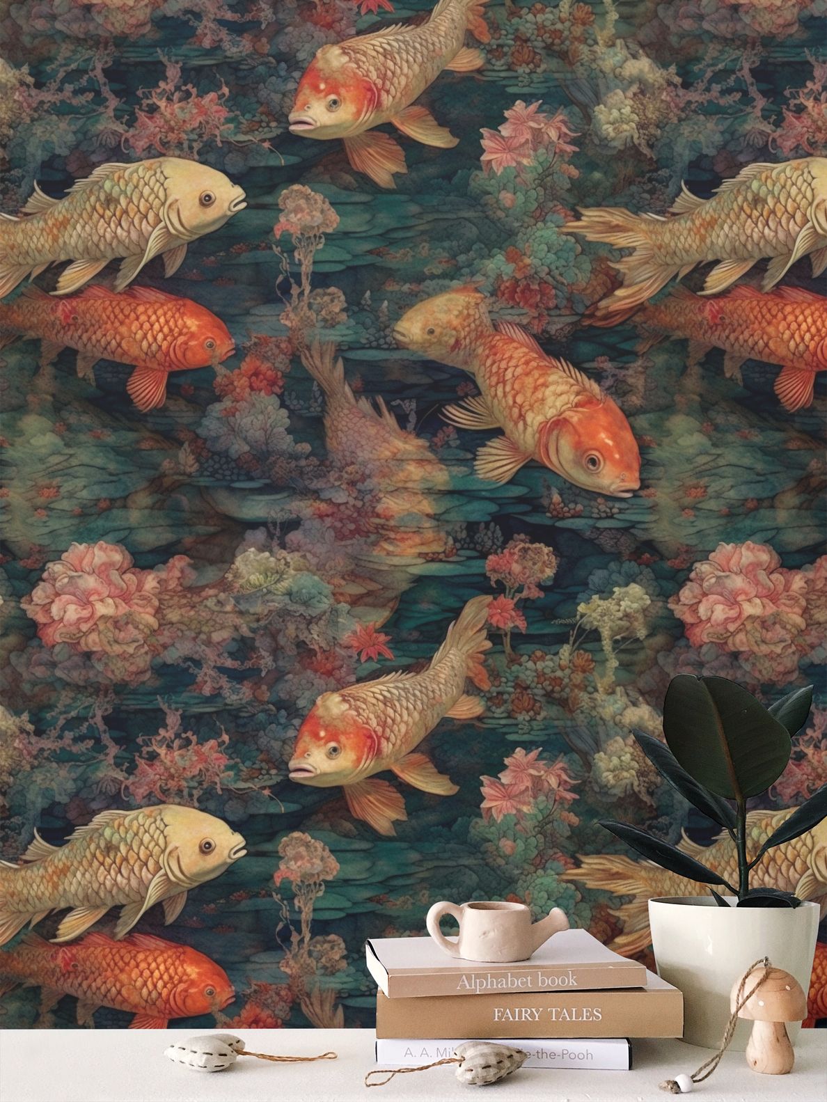 Koi Pond Impressionist Repeat Pattern Wallpaper