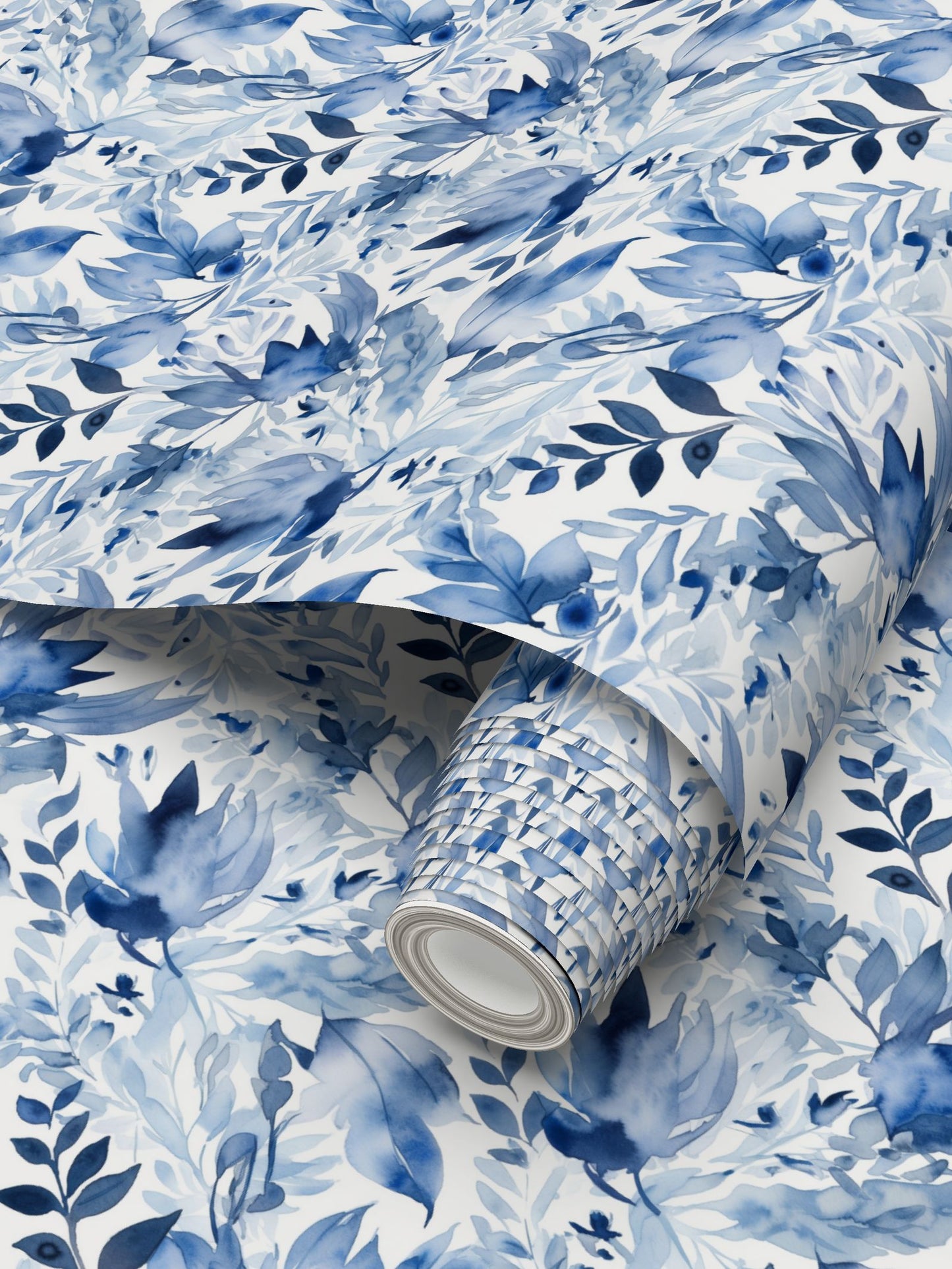 China Blue Foliage Repeat Pattern Wallpaper