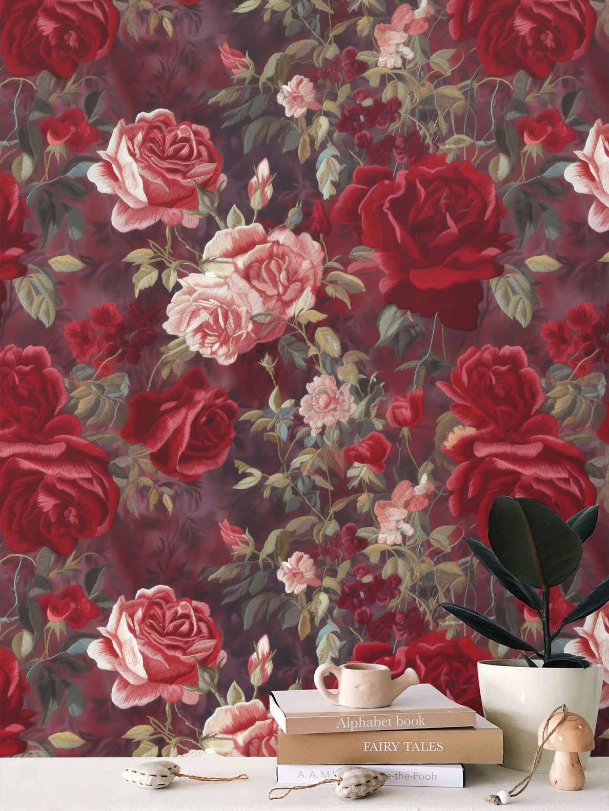 Red Rose Medley Repeat Pattern Wallpaper