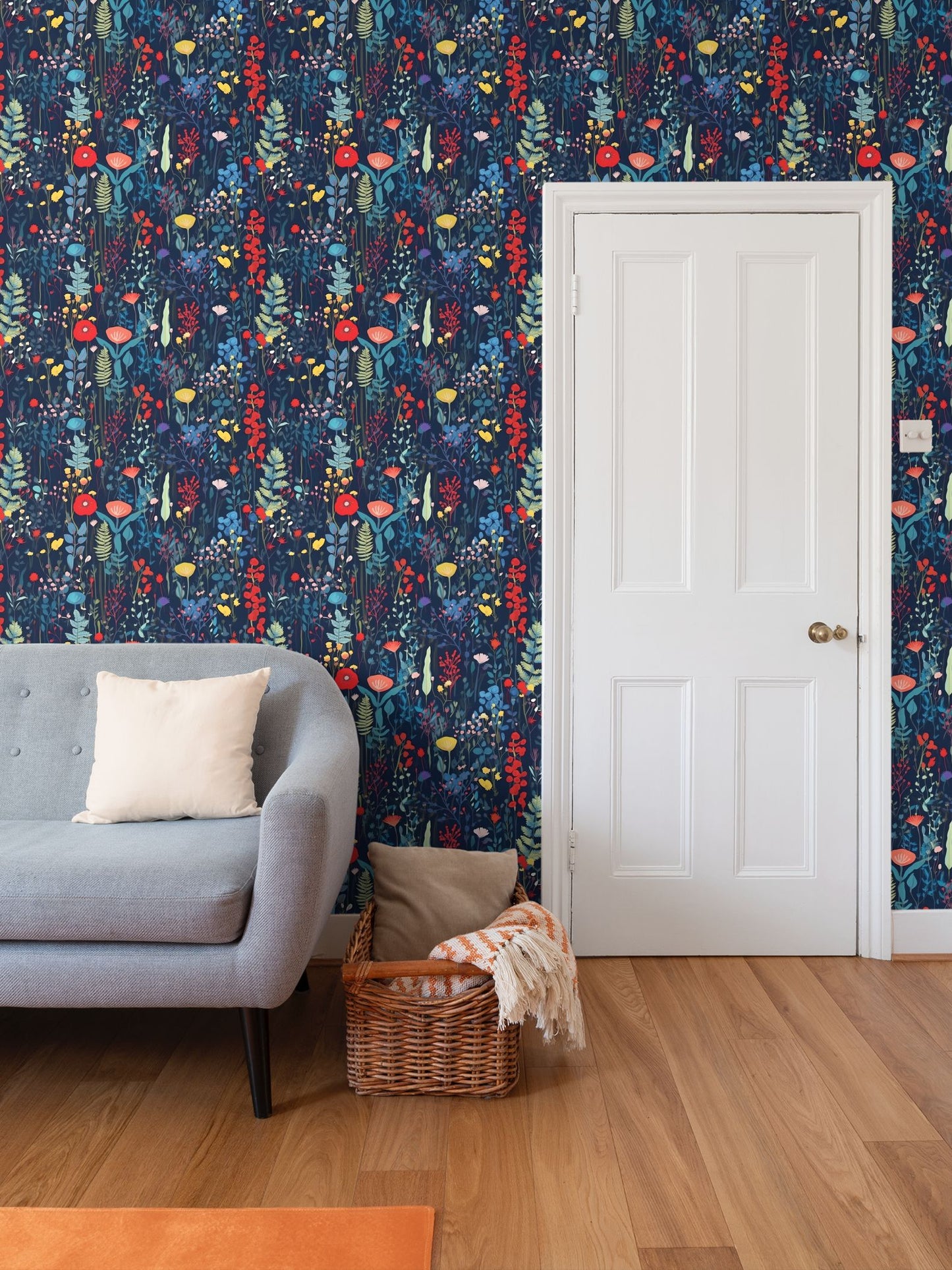 Navy Meadow Repeat Pattern Wallpaper