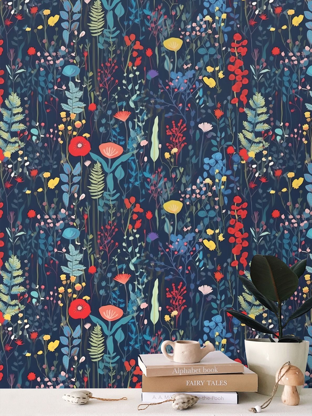 Navy Meadow Repeat Pattern Wallpaper