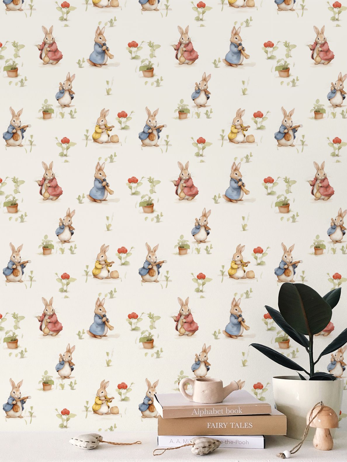 Bunny Meadow Delight Repeat Pattern Wallpaper