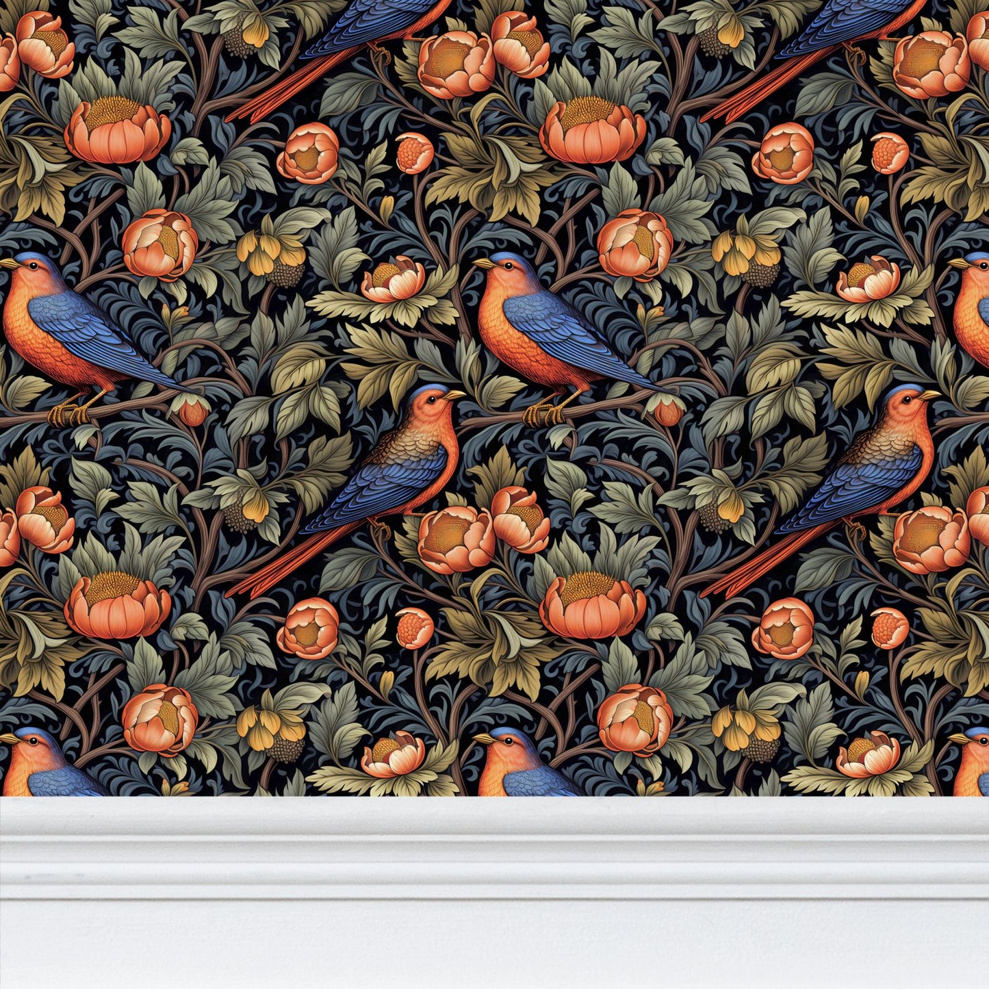 Bluebird Orchard Repeat Pattern Wallpaper