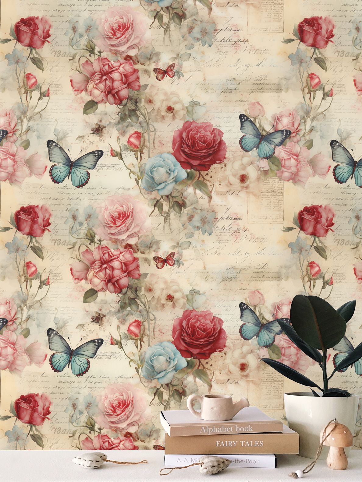 Butterfly Garden Decoupage Repeat Pattern Wallpaper