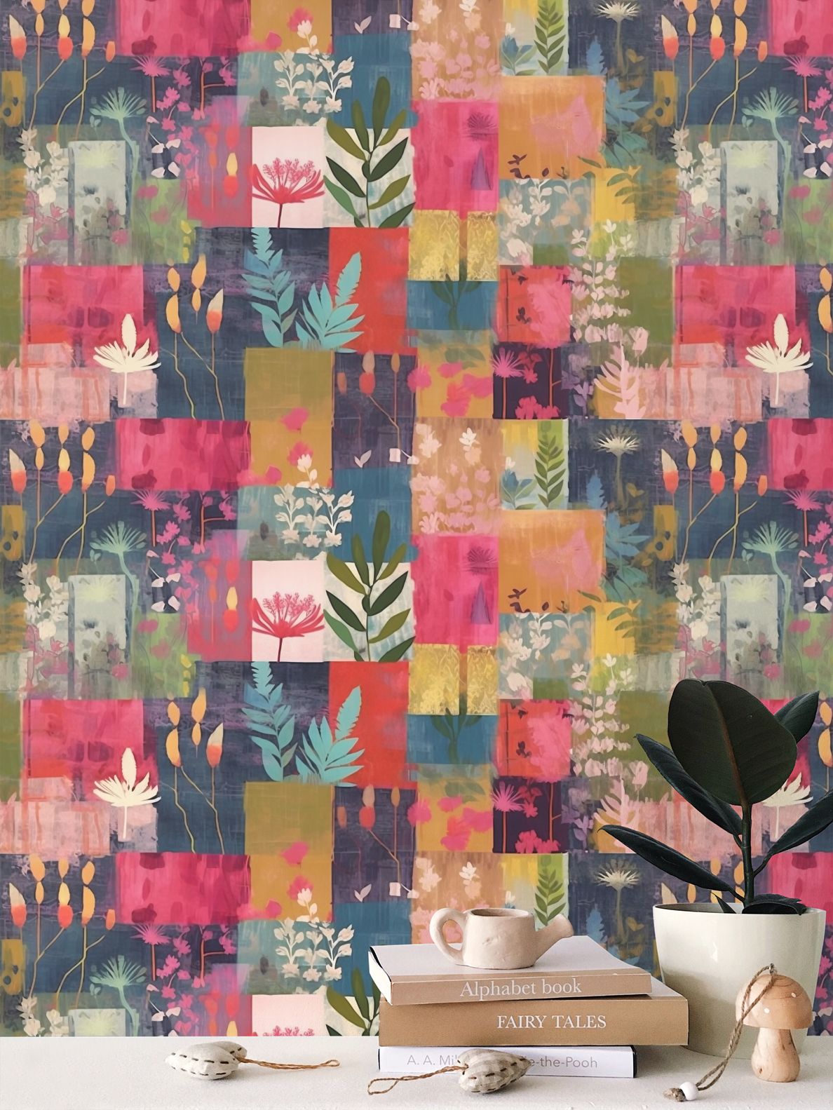 Pink Patchwork Repeat Pattern Wallpaper