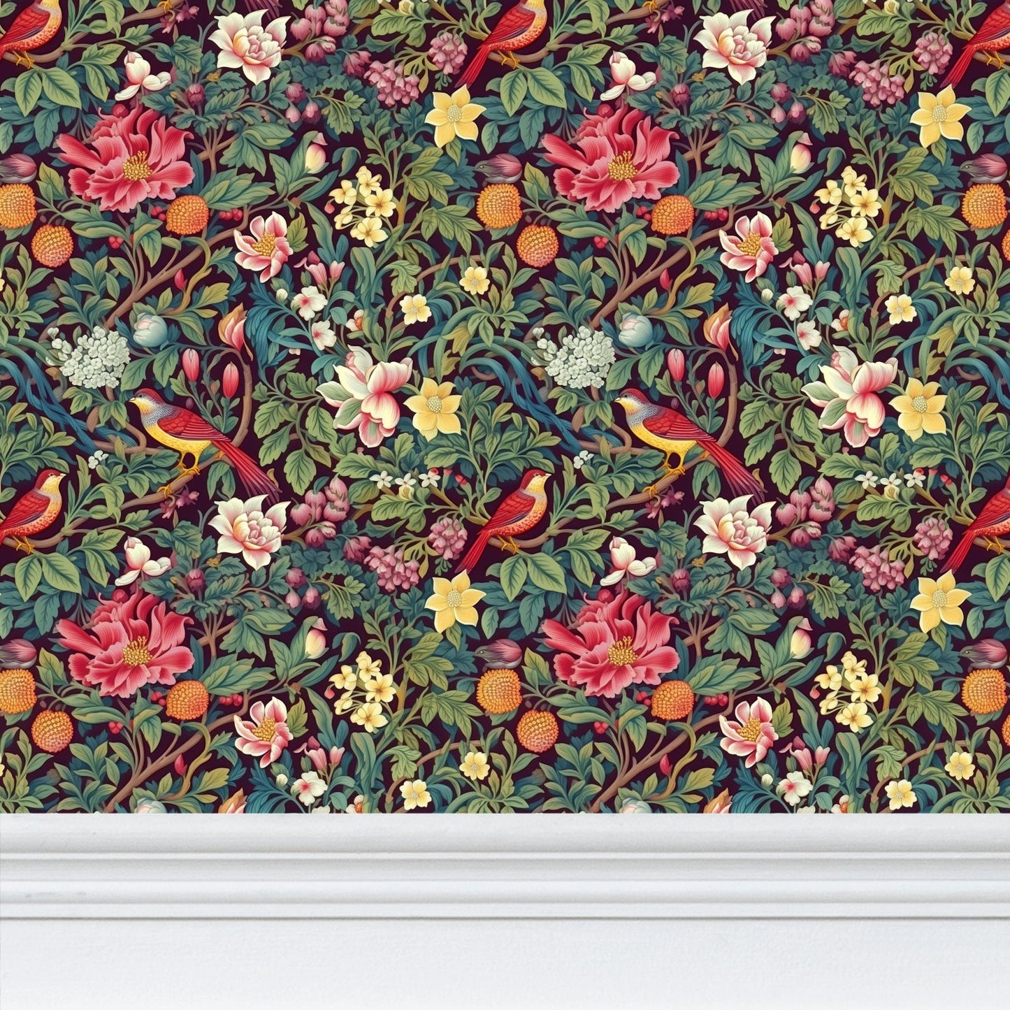 Chaffinch Garden Repeat Pattern Wallpaper