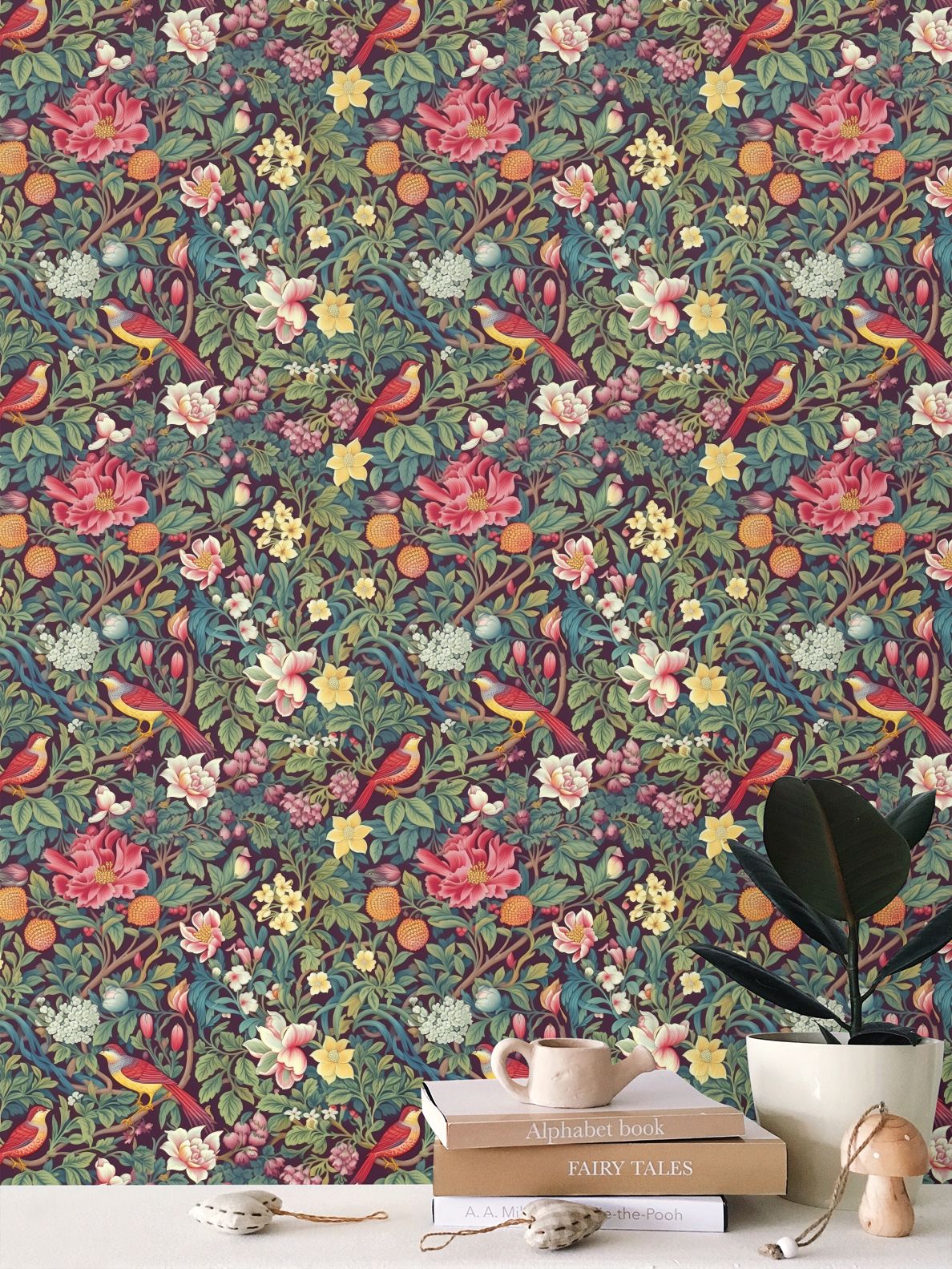 Chaffinch Garden Repeat Pattern Wallpaper