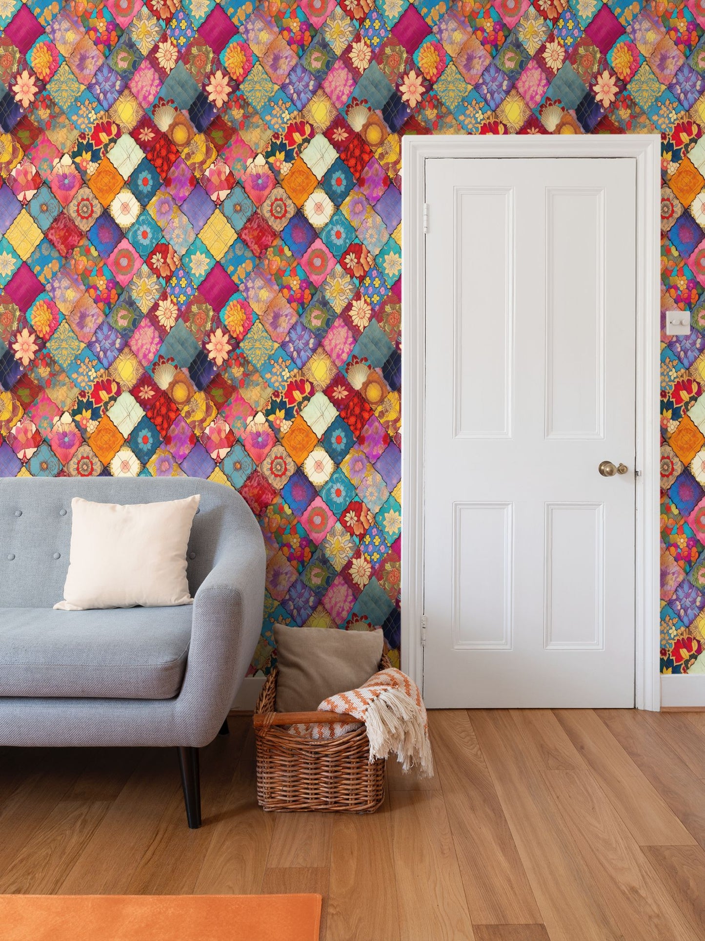 Boho Patchwork Print Repeat Pattern Wallpaper