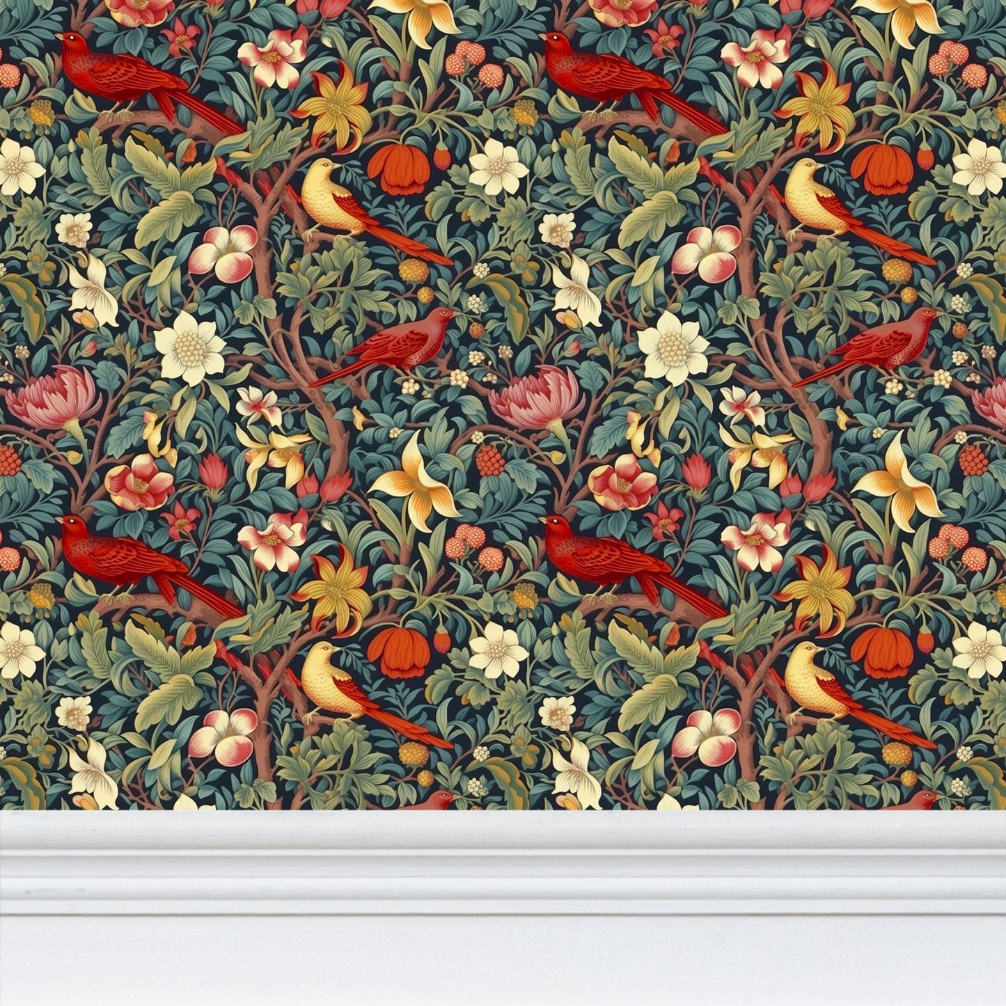 Blooming Birds Repeat Pattern Wallpaper