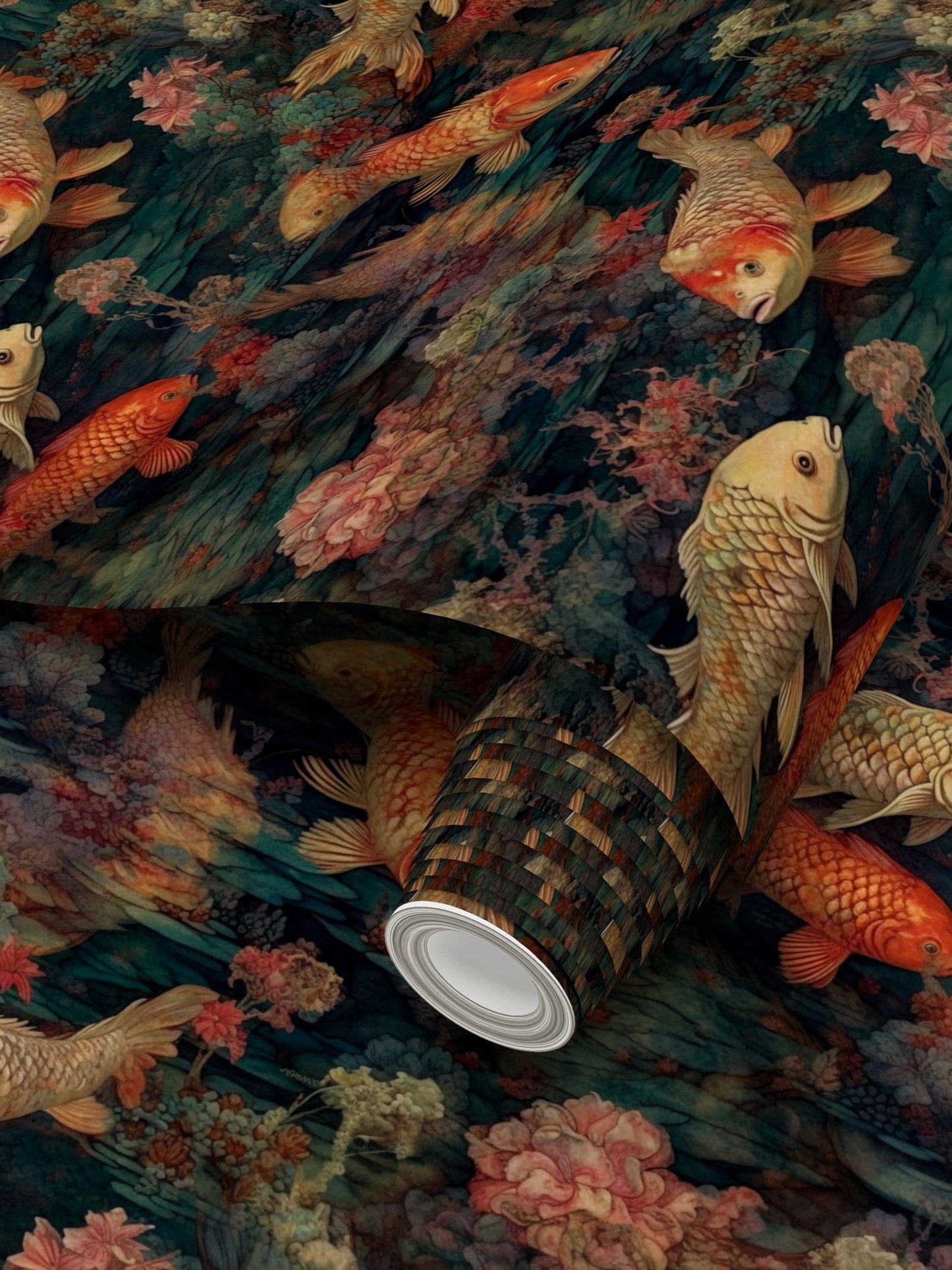 Koi Pond Impressionist Repeat Pattern Wallpaper