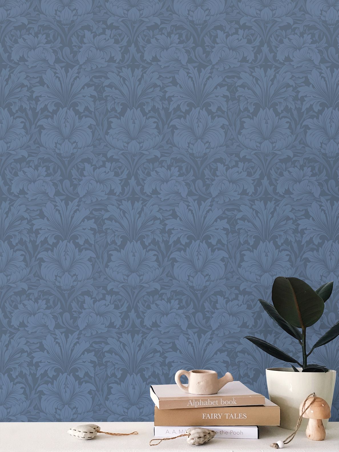 Blue Amethyst Damask Repeat Pattern Wallpaper