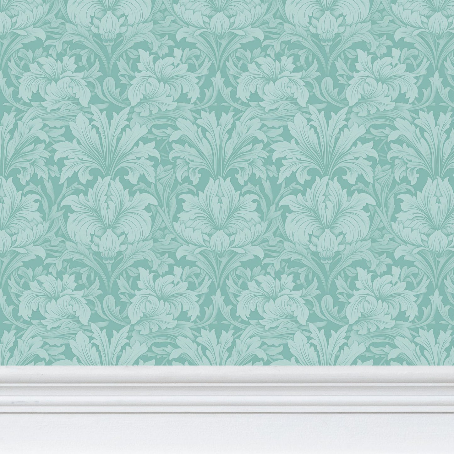 Duck Egg Damask Repeat Pattern Wallpaper